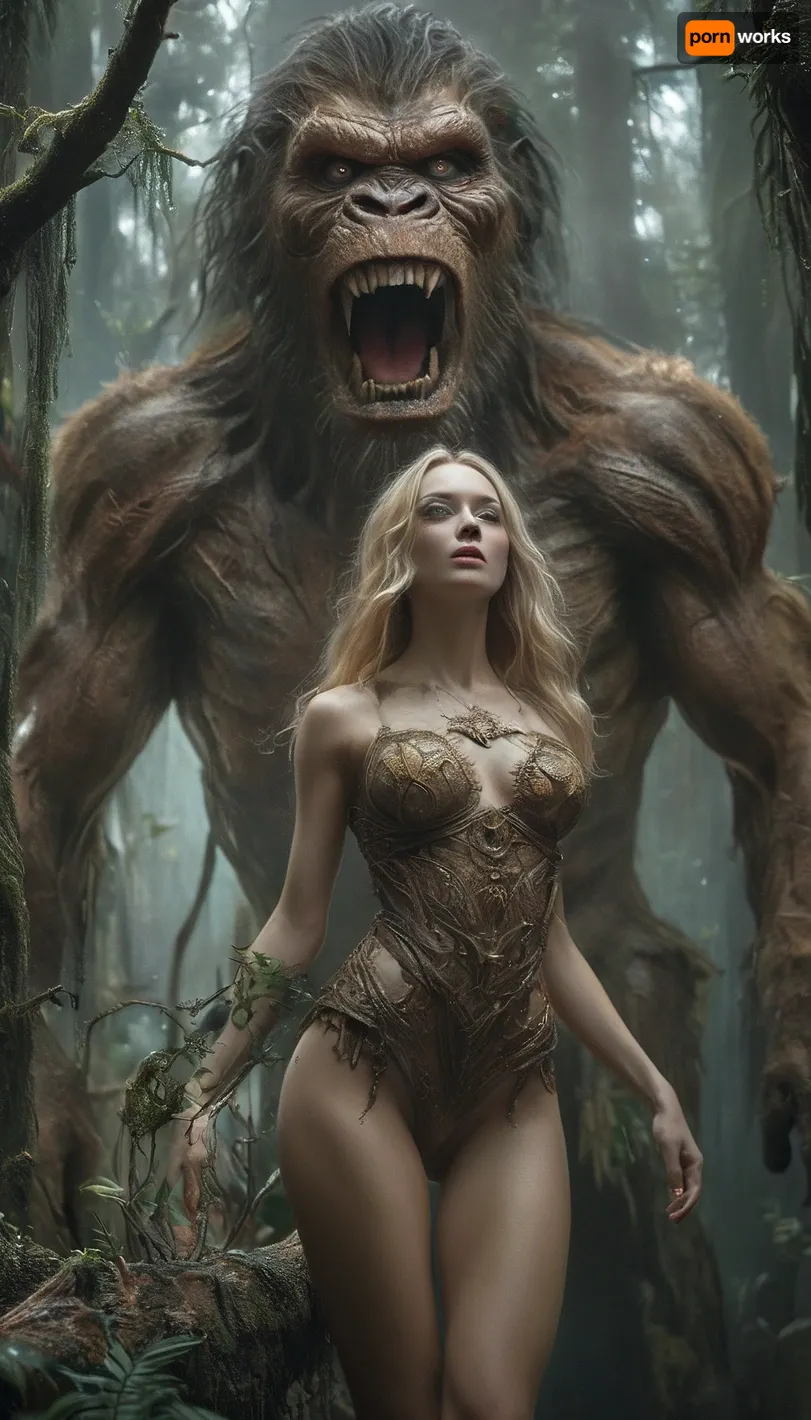 a lone figure standing before an enormous creature’s eye, which dominates the entire scene, The eye is a massive, orb, with intricate details of scales, folds, and veins surrounding it. The iris is a mesmerizing blend of golden different colors, with a sharp vertical slit for a pupil and reflected in the eye, a silhouette of the small figure stands in awe, emphasizing the immense scale of the creature, (huge big giant head from solo king-kong far in the background:1.5), BREAK, Cinematic photo of a stunning blonde woman as a sexy disney tarzan in the front, a woman half naked in the jungle, (girl in front standing on the highest tree of the forest with u huge distance to the horizont:1.6), power pose, detailed skin texture, (blush:.5), (goosebumps:.5), subsurface scattering, (huge round boobs:1.3), (cameltoe), (round huge ass:1.3), (ultra slim waist:1.6), young face, (realistic sweat skin), sexy expression, cum dripping from pussy, (high resolution:1), (extreme detail:1.3), ((HDRI:1.4)), (ultra realism:1.4), (maximum detailed skin:1.4), (((narrow waist))), DonM3v1lM4dn355XL, <lora:MJ52:.5>, <lora:DonM3v1lM4dn355XL-v1.1-000012:.2>, <lora:mythsxl:.2>, <lora:Creat0r_MagicDetailzV2_FIX:.4>, <lora:FF-WoMM-XL-FA-v0208-TE:.8>