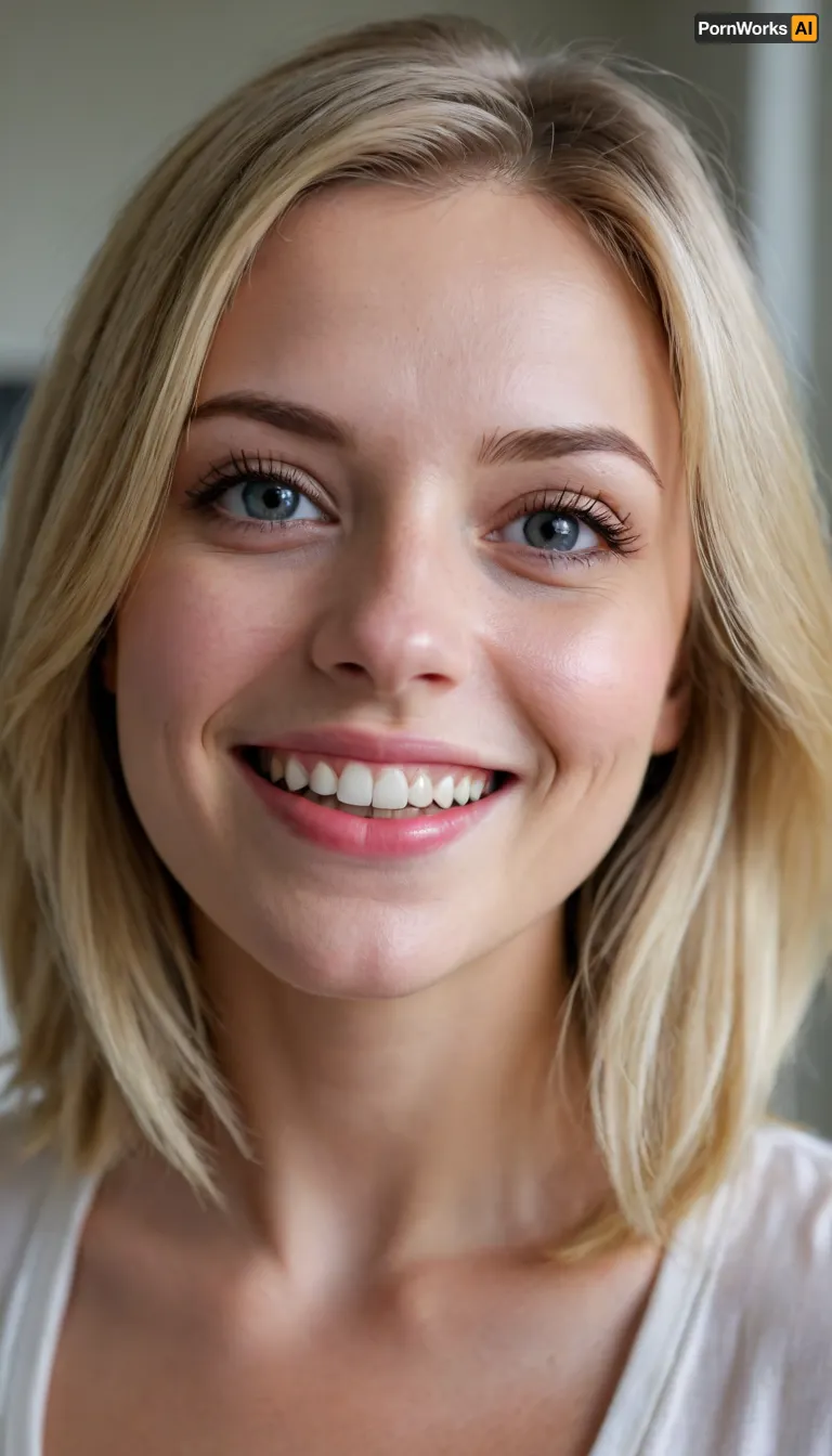 very very close up, focused on the eyes, Raw photo, 8k uhd, high quality, high definition, ultra detailed, caucasian, smile, orgasm face, smiling eyes, professional photography, photorealism, woman, low angle shot, blonde long bob hair, pale skin