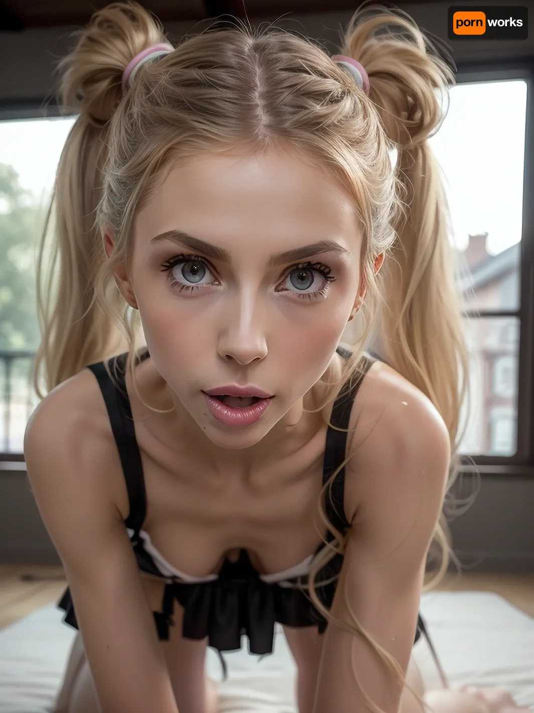 ((Close-up girl)), (((skinny))), sucking a big white penis, (((petite young girl))), (((small snub nose))), (big eyes), super realistic photography, perfect lighting, (best shadow), 8K, UHD, clear image, (best lighting), highest quality, super detailed images, fine details, high resolution, 8k wallpaper, masterpiece, wide angle, super detailed NSFW clothing, super detailed photography, (((very cute face))), very petite, seductive Russian girl, (((18 years old))), ((smirk)), (((very long blonde hair messy thin pigtails))), (((shiny skin))), long hair, (((blush))), (lipstick), tiny crop top, garter belt, (((Long nipples))), (((kneeling))), (((tiny micro skirt))), ((super detailed professional photography)), photorealism, DSLR camera, best quality, best resolution, with UHD resolution, perfect composition of light and shadows, the brightest image, clear focus, depth of field, skinny, perfectly detailed skin texture, perfectly symmetrical face, perfectly detailed sparkling eyes, perfect highlighted hair, 32k, 50 mm lens, 1/250 s, f/2.8, ISO 300, big tits, perfect lights, ziprealism, detailxl, res, 8k, raw, photo, epiCNegative, headgrabblowjob, 1girl, hetero, penis, 1boy, fellatio, oral, uncensored, testicles, hands, on, another's, head, erection, realistic, male, pubic, hair, solo, focus, <lora:photorealistic02:.3>, <lora:weight_slider_v2:-1>, <lora:headgrab_lora_dmarauder_v1:.8>