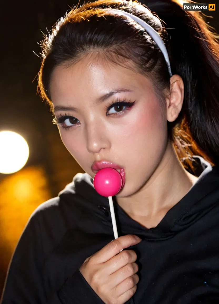 Breathtaking extremely junior Sexy naughty girl 20 years old tall korean beauty, perfect work, long black hair, skinny body, medium perky fake breasts, b0h0, (headpiece), throw, in, some, gems, Black eyeliner. Heavy bronze eyeshadow. BREAK
Fully clothed in, (hot pink baggy college hoodie:1.2), . realistic eyes. she sucks on a round red lollipop. Sultry expression. Tousled, high ponytail. Eye contact, (sultry), confident. Petite, athletic, sweaty. Photorealistic. Viewer at eye level, close up. In a poorly lit, rundown basement of a derelict building. Close up, 35mm SLR, 50mm f/1.8 lens, Kodak Portra 400 color film. Nostalgic, film-grain aesthetic., with an overall underexposure of 1-2 stops to accentuate the darkness and isolation of the environment. Close-up on face. Soft backlight.