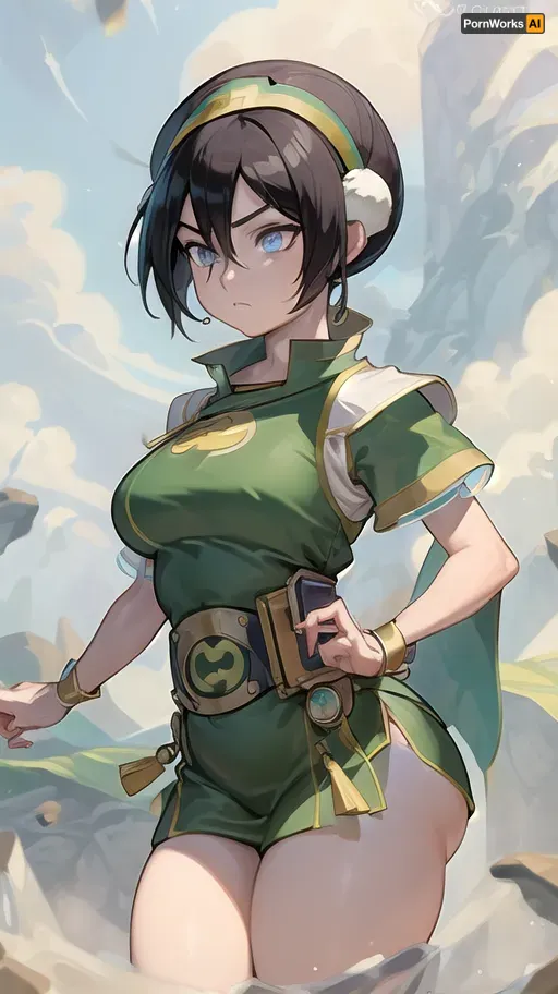(masterpiece, best quality:1.2), lyco, (atla_tophbeifong-10:1), cowboy shot, solo, 1girl, Super thick and busty hourglass figure, toph beifong, blind, expressionless, fighting stance, short hair, hair bun, hairband, grey eyes, (little_girl), chinese clothes, <lora:atla_tophbeifong-10:.5>, <lora:TOPH-V2:.5>