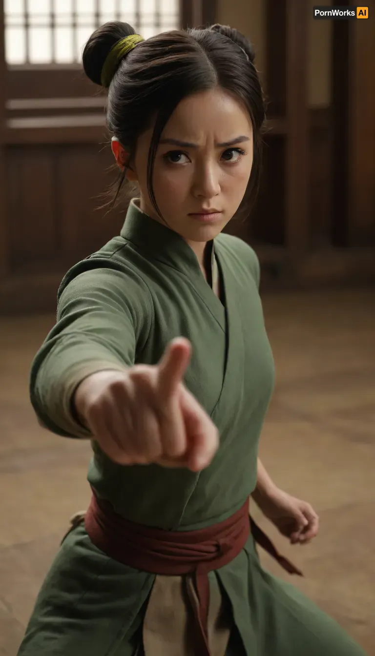 (masterpiece, best quality:1.2), lyco, (atla_tophbeifong-10:1), cowboy shot, solo, 1girl, toph beifong, blind, expressionless, fighting stance, short hair, hair bun, hairband, grey eyes, chinese clothes, <lora:atla_tophbeifong-10:.5>, <lora:TOPH-V2:.5>