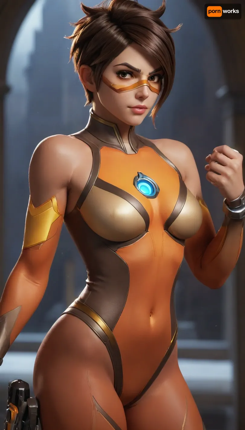 ((((tracer from Overwatch)))), (((bodysuit too small))), very very very very superlong long hair, (((((muscular))))), small hourglass figure, gigantic breasts, score_9, score_8_up, score_7_up