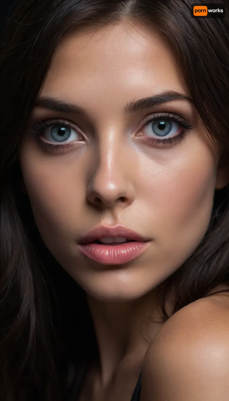 ziprealism, (profile shot, intimate snapshot esthetic:1.8), (playful girlfriend, mischievous woman, bashful pose), (expressive eyes, large eyes, downturned eyes, breathtaking beauty, mesmerizing eye contact), (silky hair, black hair, long hair:1.4), (focus on breasts, perfect eyes, medium closeup shot), (professional makeup, elegant makeup), (off the shoulder, pale breasts, cleavage, nipple slip), (sharp chin, chiseled cheekbones, triangular face, full lips, glossy lips), (crystal blue eyes, catchlights, detailed eyes, prominent limbal ring:1.2), natural skin texture, (subtle vellus hair:.4), (dark, chiaroscuro, textured black background:1.6), <lora:add-detail-xl:.8>, <lora:zavy-cntrst-sdxl:.8>