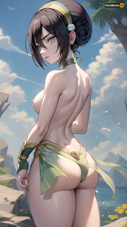 (masterpiece, best quality:1.2), lyco, (atla_tophbeifong-10:1), cowboy shot, solo, 1girl, toph beifong, blind, expressionless, short hair, hair bun, hairband, grey eyes, (little_girl), ((absolutely naked)), masterpiece, best quality, (Front and back view), 360 degree view, (simple backgound), <lora:atla_tophbeifong-10:.5>, <lora:TOPH-V2:.5>, <lora:character-sheet-03:.7>