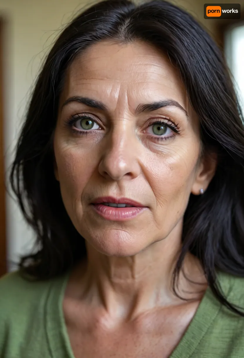Photo of a pretty woman with beautiful eyes, ((Nikon Z8)), realistic matte skin, wrinkles, skin texture visible, (sharp focus), (high quality), (face visible), ((Detailed Face and Eyes)), ((Armenian woman)), ((full-frame photo)), lustful eyes, (long jet black hair), (highly detailed hair), (realistic), soft focus, analog look, insanely detailed, highest quality, green eyes, looking at viewer, (mouth open), (realistic:1.3), (shadows:.9), film camera, analog, photo, film grain, realistic face, perfect face, Photo of a 65 year old mature woman, <lora:chest_adjust:.7>, <lora:add-detail-xl:.8>, <lora:DetailedEyes_V3:.5>