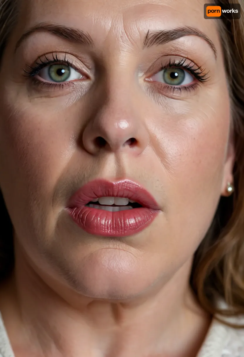 Photo of a pretty obese woman with beautiful eyes, ((Nikon Z8)), realistic matte skin, wrinkles, skin texture visible, (sharp focus), (high quality), (face visible), ((Detailed Face and Eyes)), ((Armenian woman)), ((full-frame photo)), lustful eyes, (long light brown hair), (highly detailed hair), (realistic), soft focus, analog look, insanely detailed, highest quality, green eyes, looking at viewer, (mouth open:1.3), (realistic:1.3), (shadows:.9), film camera, analog, photo, film grain, realistic face, full lips, perfect chubby face, Photo of a 65 year old mature woman, <lora:chest_adjust:.7>, <lora:add-detail-xl:.8>, <lora:DetailedEyes_V3:.5>, kissing, cum on lips, lipstick