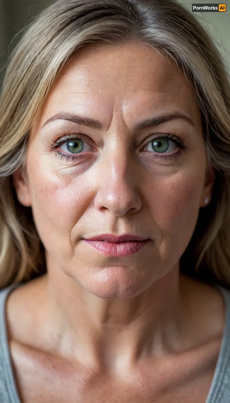 Photo of a pretty woman with beautiful eyes, ((Nikon Z8)), realistic matte skin, wrinkles, skin texture visible, cleavage, saggy, (sharp focus), (high quality), (face visible), ((Detailed Face and Eyes)), ((Norwegian Scandinavian woman)), ((full-frame photo)), lustful eyes, (long brown hair with silver streaks), (highly detailed hair), (realistic), soft focus, analog look, insanely detailed, highest quality, green eyes, looking at viewer, (realistic:1.3), (shadows:.9), film camera, analog, photo, film grain, realistic face, perfect face, Photo of a 65 year old mature woman, RAW photo, subject, (fine skin detail:1.1), 8k UHD, soft light, high quality, Fujifilm XT3, dynamic angle, (fat, obese, Fat, with a excited fat face, wrinkles, sagging, small breast), <lora:chest_adjust:.7>, <lora:add-detail-xl:.8>, <lora:DetailedEyes_V3:.5>