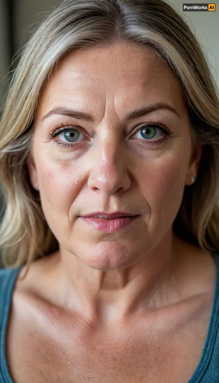 Photo of a pretty woman with beautiful eyes, ((Nikon Z8)), realistic matte skin, wrinkles, skin texture visible, cleavage, saggy, (sharp focus), (high quality), (face visible), ((Detailed Face and Eyes)), ((Norwegian Scandinavian woman)), ((full-frame photo)), lustful eyes, (long brown hair with silver streaks), (highly detailed hair), (realistic), soft focus, analog look, insanely detailed, highest quality, green eyes, looking at viewer, (realistic:1.3), (shadows:.9), film camera, analog, photo, film grain, realistic face, perfect face, Photo of a 65 year old mature woman, RAW photo, subject, (fine skin detail:1.1), 8k UHD, soft light, high quality, Fujifilm XT3, dynamic angle, (fat, obese, Fat, with a excited fat face, wrinkles, sagging, small breast), <lora:add-detail-xl:.8>, <lora:DetailedEyes_V3:.5>
