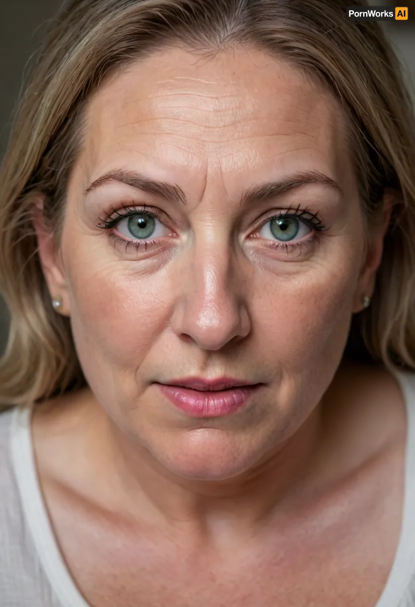 Photo of a pretty woman with beautiful eyes, ((Nikon Z8)), realistic matte skin, wrinkles, skin texture visible, cleavage, saggy, (sharp focus), (high quality), (face visible), ((Detailed Face and Eyes)), ((Norwegian Scandinavian woman)), ((full-frame photo)), lustful eyes, (long brown hair with silver streaks), (highly detailed hair), (realistic), soft focus, analog look, insanely detailed, highest quality, green eyes, looking at viewer, (realistic:1.3), (shadows:.9), film camera, analog, photo, film grain, realistic face, perfect face, Photo of a 65 year old mature woman, RAW photo, subject, (fine skin detail:1.1), 8k UHD, soft light, high quality, Fujifilm XT3, dynamic angle, (fat, obese, Fat, with a excited fat face, wrinkles, sagging, small breast), <lora:add-detail-xl:.8>, <lora:DetailedEyes_V3:.5>, downblouse, nipslip, <lora:RealDownblouseXL2:.8>