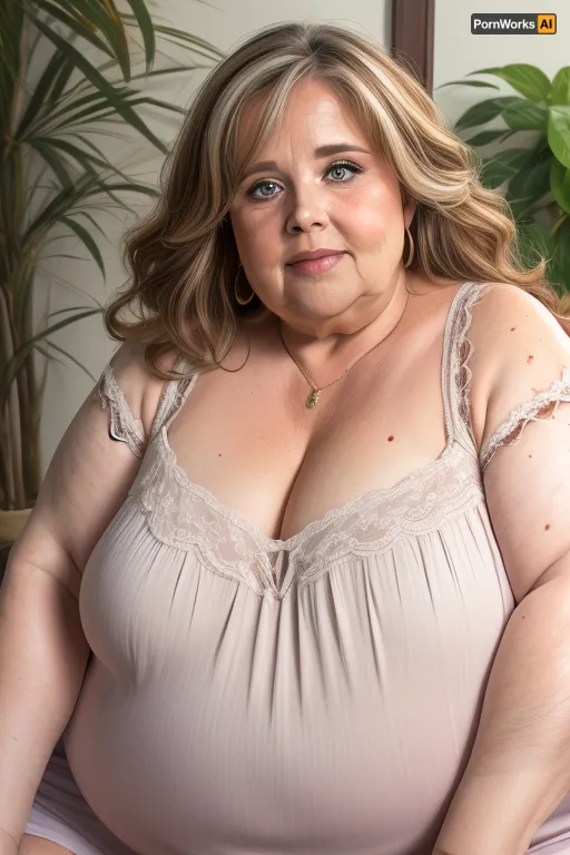 (obese:1.5), mature Woman named Lubica, stepaunt, gilf, fat, bbw, 65 year old mature women, brown hair with layered highlights, bright blue eyes, looking at viewer, ruddy cheeks, wrinkles, Chubby, Plump, Fat, Rolls, ultra realistic professional photography, detailed skin, detailed eyes, wrinkled face, (stretchmarks), RAW photo, subject, (fine skin detail:1.1), 8k UHD, soft lighting, high quality, film grain, Fujifilm XT3