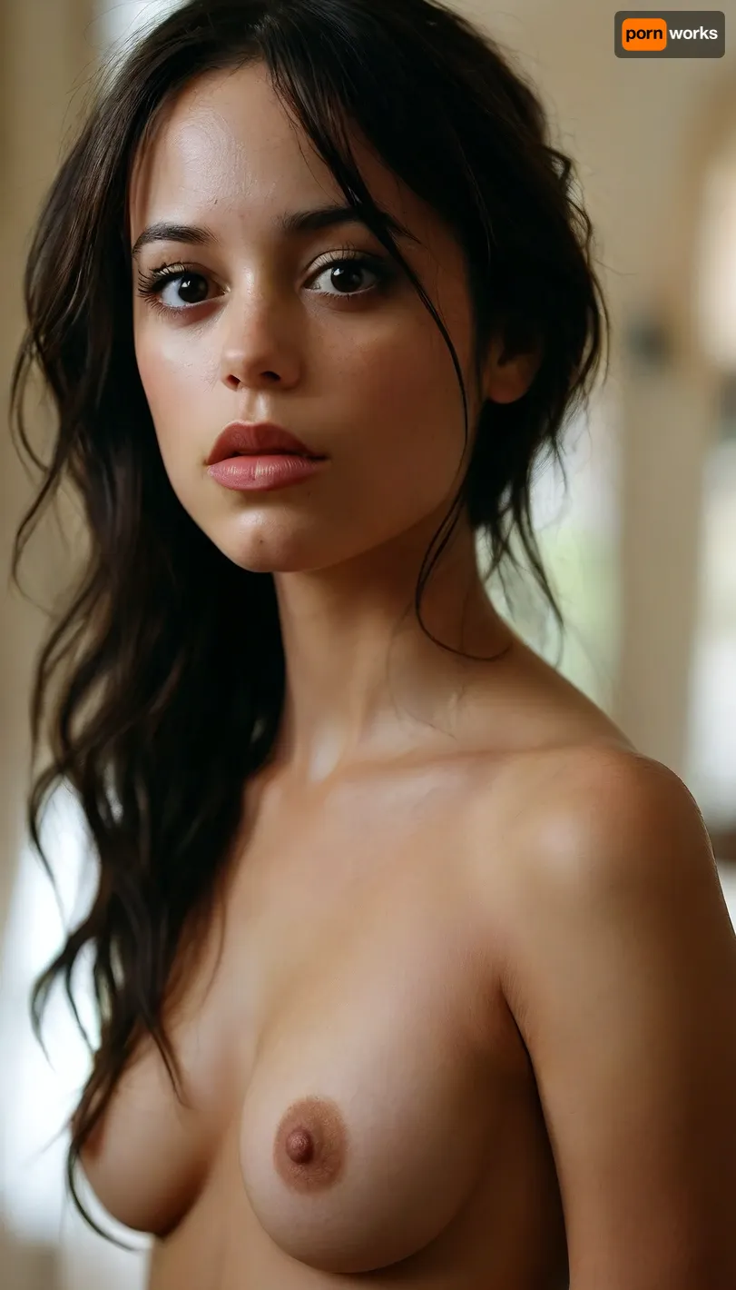 The image shows a 35 yo young woman with long, very long dark brown hair, parted in the middle and falling down to her shoulders. She has an olive complexion. She has dark, expressive, large eyes, a slightly curved nose, and full, neutral-shaped lips. Her features are soft and feminine. She has a slender, athletic build and a straight posture. w3dnesday, ohwx, woman, <lora:w3dnesday_100:.8>, <lora:MJ52:.8>, <lora:ortega_sdxxxl_dh128_v1:.8>