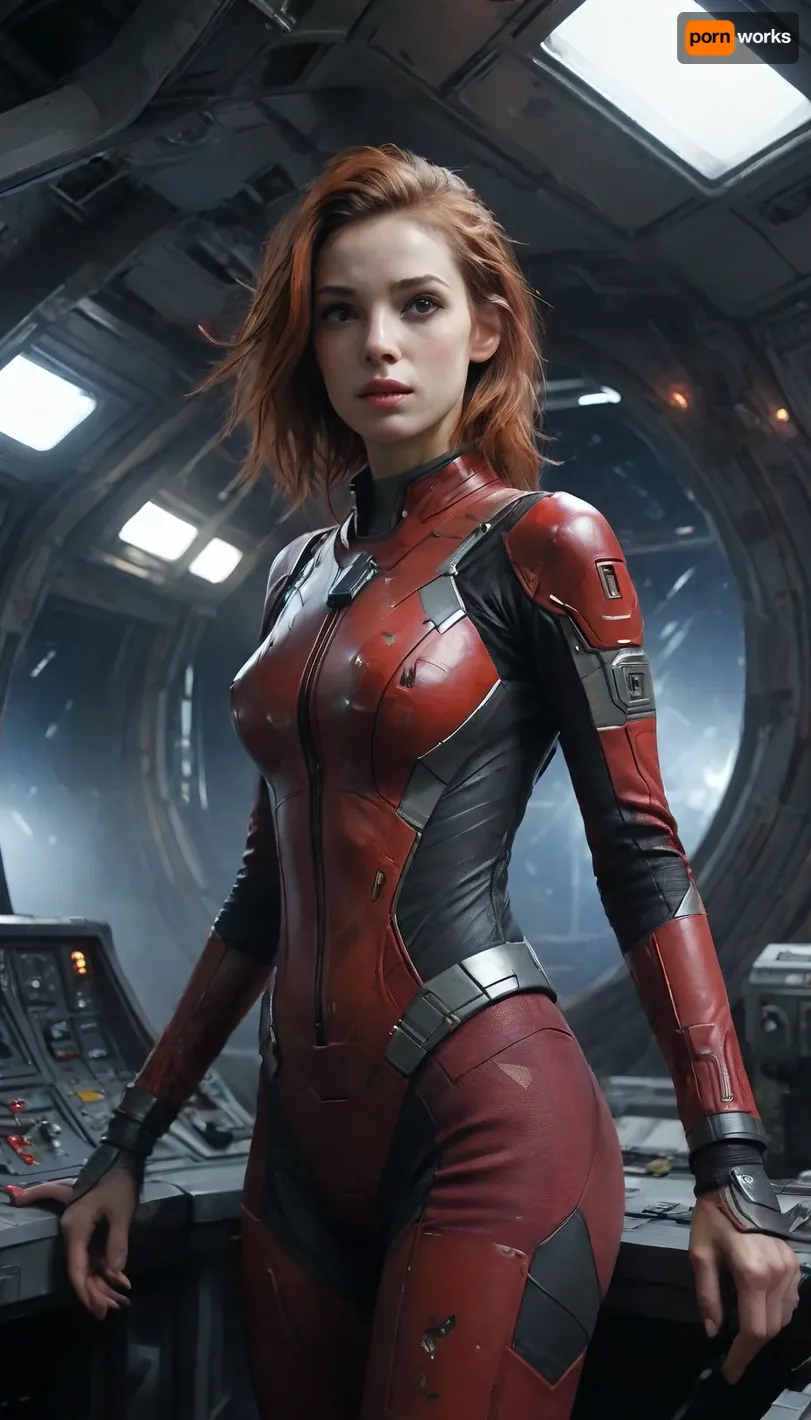 adult women, cute face, (skinny:1.3), full-length, space, spaceship, galaxy, stars, (dirty red dark futuristic suit), spaceship cockpit, instrument panel, planets and star, mouth slightly open, slumber, severe fatigue, smoke, perspiration, melancholy, <lora:oil_and_watercolor_painting:2>