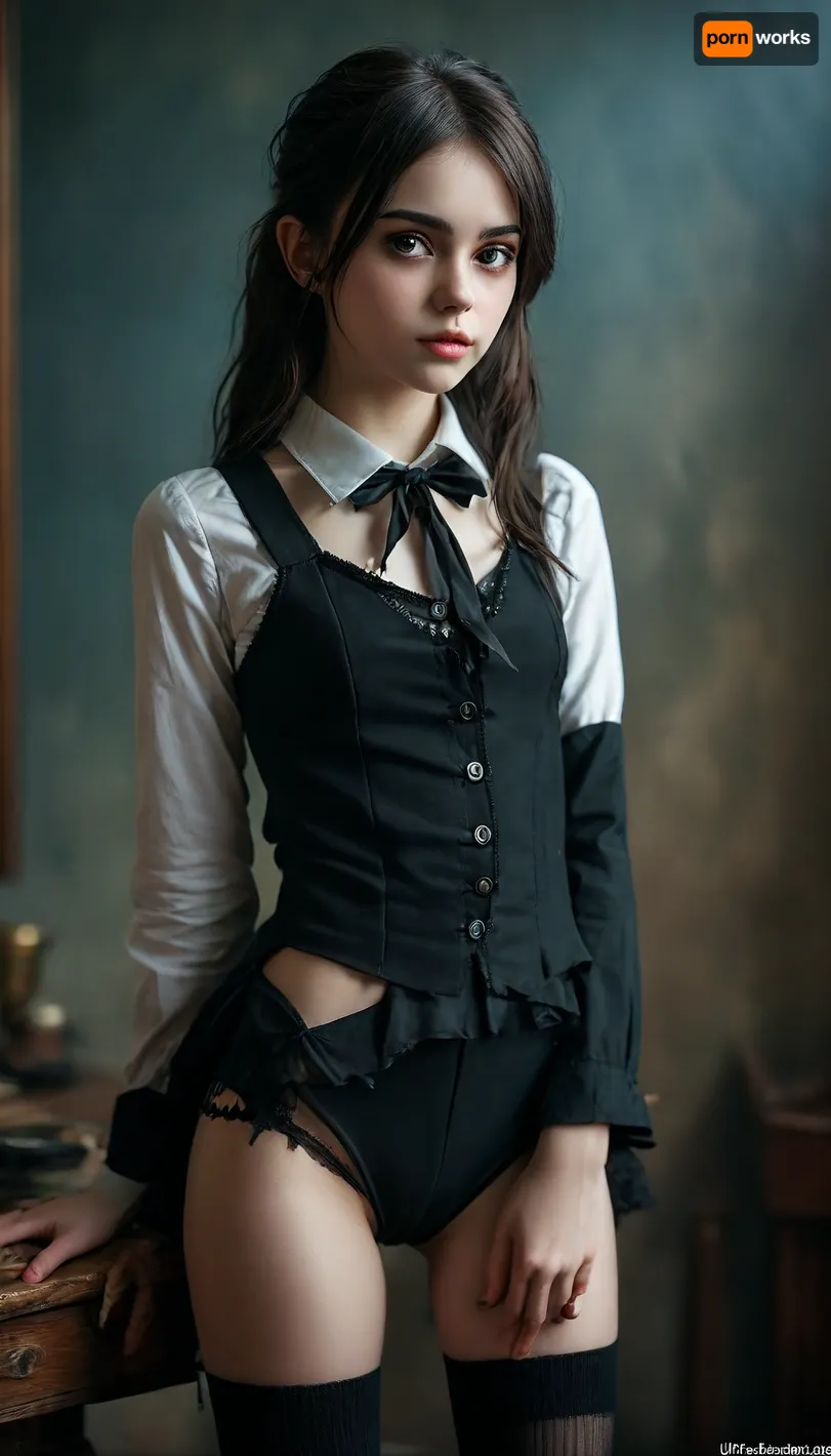 petite student, Slim, ripped revealing clothes, goth, Small tits, Slender legs, (full body view:1.4), Tinymodel, young, schoolgirl, 20 years old, perfect face, dark brown eyes, cute, closeup, petite body, smokey eyes, full body photo, beautiful face, (Ultra detailed skin:1.5), (ultra high resolution:1.5), pale, skin, <lora:MJ52:.7>, <lora:Pale_Skin_SDXL_v1.0:.5>