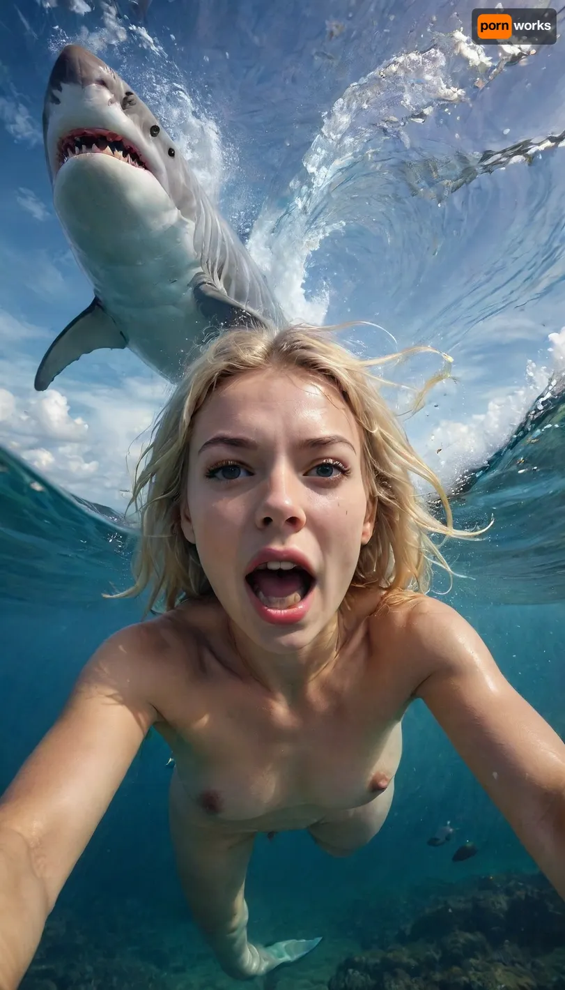 UHD 8K, cinematic masterpiece, maximum details, maximum quality, maximum realism, score 9, score 8 up, score 7 up, (realism:1), A candid closeup selfie angle gopro photo of a gorgeous topless blonde young screaming women, she is swimming in the ocean, being chased by an angry gigantic shark, she have horror face, “highly detailed”, “HDR”, “4K resolution”, “8K resolution”, “hyperrealistic”, “photorealistic”, “cinematic lighting”, “professional”, "perfect composition", <lora:SDXL_BetterFaces-LoRA_v1:.8>, zavy-ndrwtr, split, frame, underwater, crashing, wave, water, edge, <lora:zavy-ndrwtr-sdxl:.8>