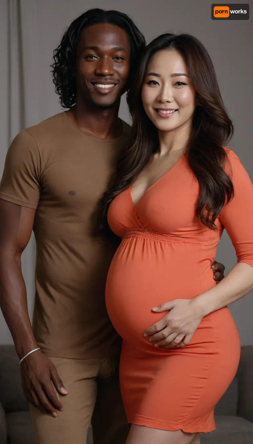 4K, pregnant, interracial couple, mom and son, casual, sexy mini dress, ultra-detailed, ultra realistic Photo, (tall 60_yo Korean MILF old woman and young African man), (natural long wave hair), smile, perfect body, ((Ultimate realistic photo)), (photo realism), ((detailed face)), (Extremely gorgeous MILF women), professional photo studio --v 6 --style raw