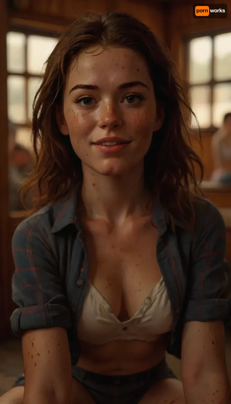 1woman, student, communist workers, CrossFit body, gymnastic legs, gymnastic hands, lots of freckles face, lots of freckles head, lots of freckles body, no makeup, very oiled skin, horny face, cute smile, hypnotized eyes, perfect eyes, winks eyes, plaid shirt, unbuttoned all buttons, white panties, ((manga style)), Art, by, Boris, Vallejo, Style, comic, book, a, drawing, of, in, the, style, patrick-leger, <lora:MJ52:.5>, <lora:Fantasy_art_XL_V1:.5>, <lora:EldritchComicsXL1.2:.5>, <lora:patrick-leger-sdxl-v1-000048:.5>