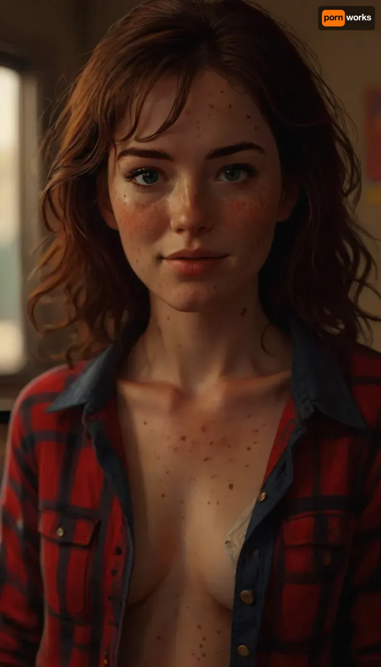 1woman, student, communist workers, lots of freckles face, lots of freckles head, lots of freckles body, no makeup, oiled skin, horny face, cute smile, hypnotized eyes, perfect eyes, winks eyes, plaid shirt, unbuttoned all buttons, white panties, ((manga style)), Art, by, Boris, Vallejo, Style, comic, book, a, drawing, of, in, the, style, patrick-leger, <lora:MJ52:.5>, <lora:Fantasy_art_XL_V1:.5>, <lora:EldritchComicsXL1.2:.5>, <lora:patrick-leger-sdxl-v1-000048:.5>