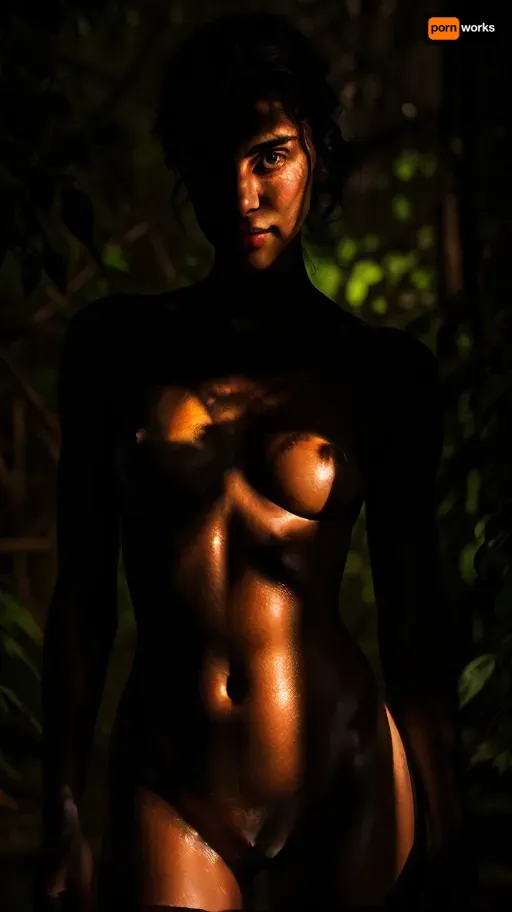 Girl, very cute girl, well build body, medium breasts, female collarbone, goosebumps, drops, dew, dim light, camera focus on the all body, silhouette, spotlight, dark, theme, naked, nude, <lora:DarkLighting:.5>