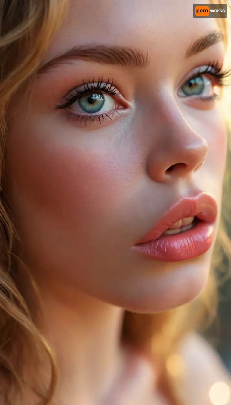 ziprealism, (avant-garde romantic esthetic, professional portrait), (f/2.8 shallow depth of field, creamy bokeh, tight headshot, extreme close-up portrait, layered composition with subtle foreground, focus on lips:1.4), (vibrant blonde hair with coppery highlights, short hair, swept-back hairstyle, casual tousled hair), (catchlights, sharp contrasting limbal rings, large expressive eyes, stunning eyes, long delicate eyelashes, perfect eyes), (full lips, soft lips, moist lips, pouting lips:1.3), (white waterline eyeliner, doe-eye makeup, soft blush, soft facial features), (expression of deep adoration, loving gaze, in love, subtle warmth in eyes, soft bashful smile), (porcelain skin, natural skin texture), <lora:MJ52:.8>, igbaddie, <lora:igbaddie-XL:.4>