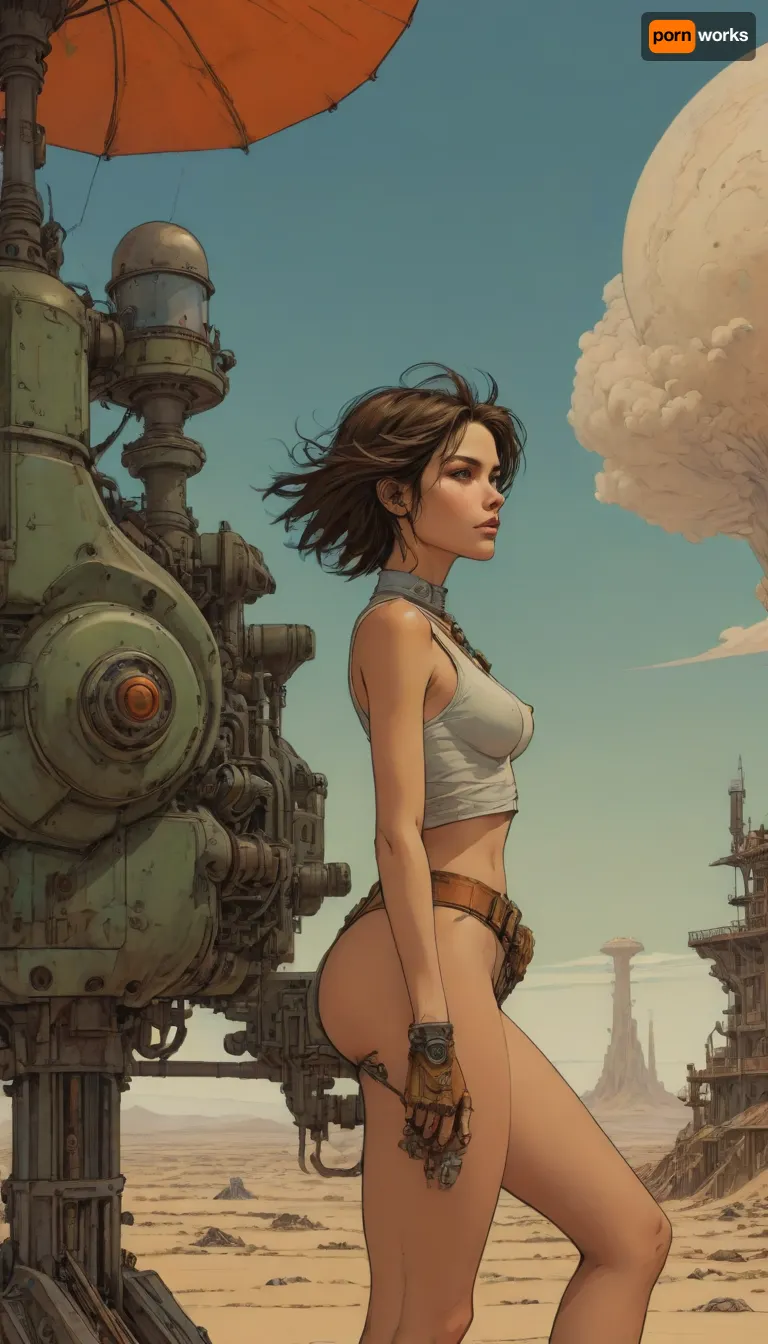 score_9, score_8_up, score_7_up, woman flying high on a mechanical bird machine, (A detailed drawing with clean lines, flat colors, line art, no gradients, green and blue and orange palette), realistic anatomy, wind-swept hair, steampunk, deset wasteland, clouds, sand storm, desert city down below, Moebius, detailed face, (Jean Giraud), page, lineart, <lora:Moebius (Jean Giraud) Style:1>, <lora:outline_xl_kohaku_delta_spv5x:1.1>, <lora:lineartSDXL:.8>