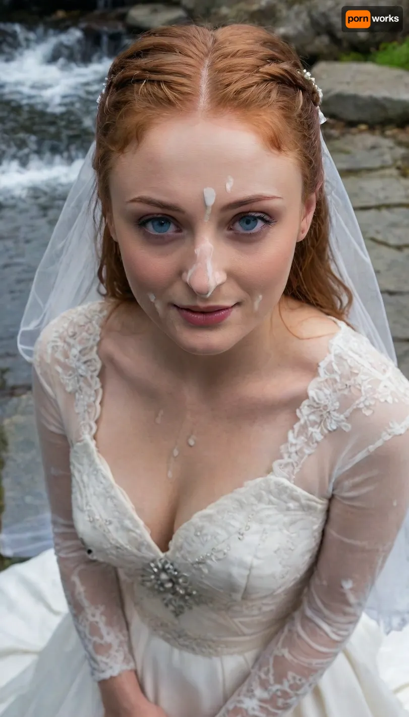 3/4 body shot of, (((sansa stark wearing wedding dress with cum on her face))), (((The woman's face is covered with cum))), (((cumshot on tits:1.3))), (Cum on lips), facial, (((huge tits:1.3))), beautiful smile, View from above, Lush Curly hair, redhead, (((big eyes, blue wide eyes))), <lora:Facials:.5>, Northern mountain, castle, waterfall
-----, sns, woman, she, has, red, long, hair, braded, wearing, crw, outfit, black, armor, dark, tunic, queen, of, the, north, gown, battle, <lora:sansa stark SDXL - sns woman:.8>