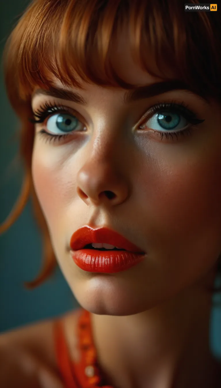 ziprealism, (Richard Avedon, style of Richard Avedon), (Vintage Kodachrome photograph, 1960s mod girl esthetic:1.4), (vibrant auburn hair, blunt bangs haircut), (dramatic false eyelashes, white waterline eyeliner, stunning eyes, doe eyes makeup), (catchlights, limbal ring), (full lips), (innocent expression, delicate face), (face closeup, Dutch Angles, profile shot, sharp focus, focus on lips), but, <lora:BUT_SDXL_SHS:.8>, <lora:MJ52:.8>, <lora:bombshell_v2:.8>