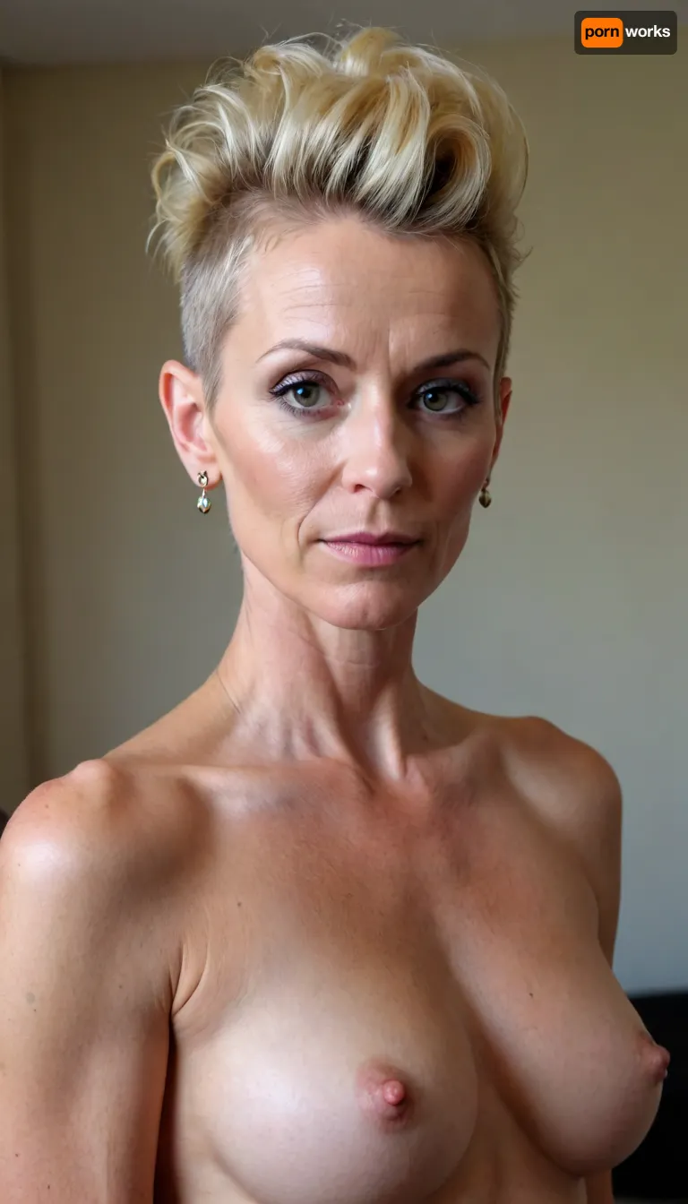 45 years old milf, skinny body, sinewy body, blonde mohawk updo hair, no tattoos at upper body, (small pointy breasts:.5), fit, StokeRealV1, milf_saga, milf_saga_face, <lora:epiCRealismHelper:.6>, <lora:SDXLrender_v2.0:.6>, <lora:StokeRealV1:.7>, <lora:pailide3-000005:.9>, <lora:milfsaga_v3:.6>