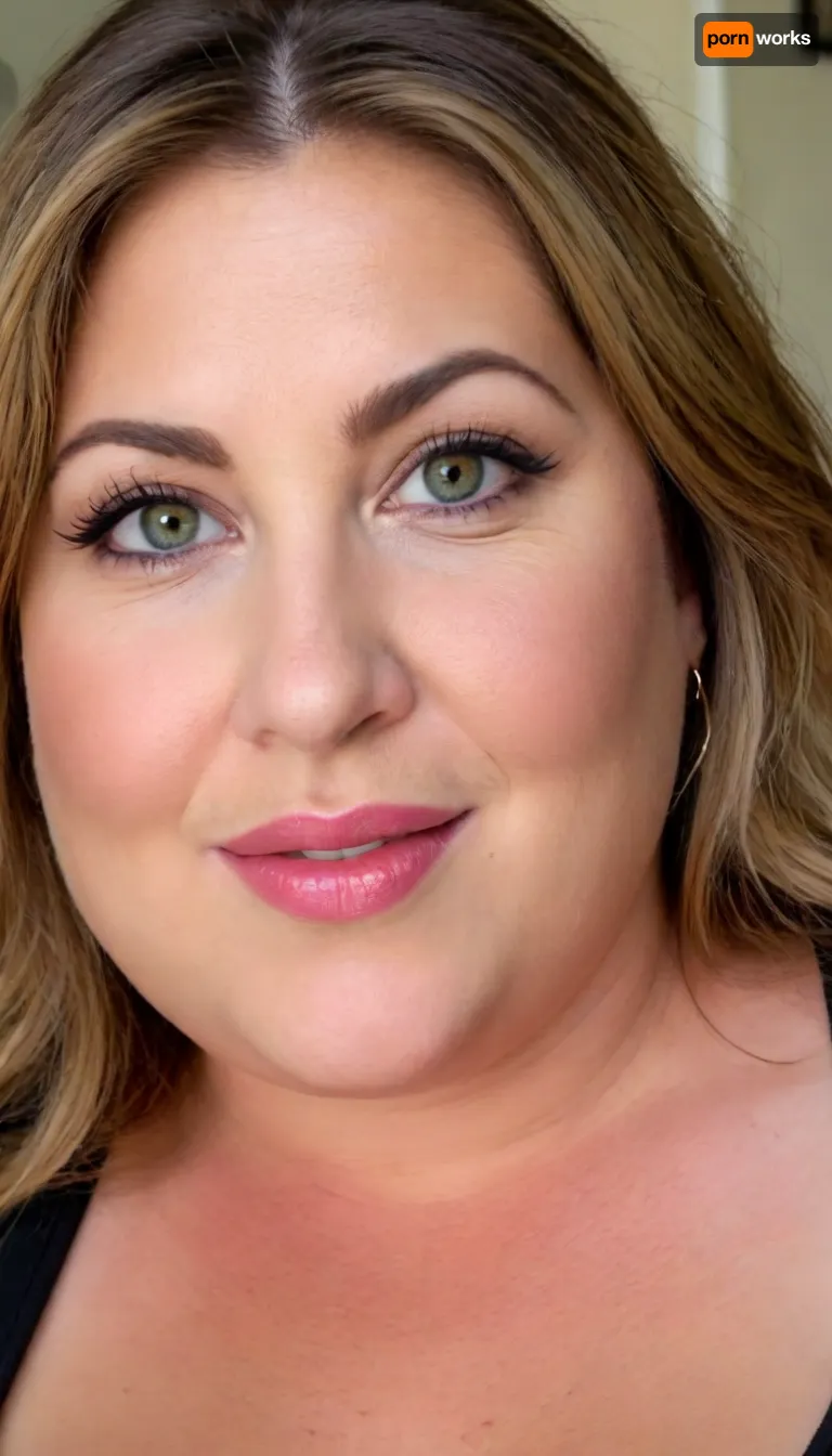 (obese:1.5), (mature:1.5), 60 years old chubby gilf, sagging, breasts, big nipples, dark areola, chavette, (wearing a black v-neck t-shirt), tanned skin, wavy silky balayage brunette hair with highlights parted in the middle, bangs, voluptous, (chubby mature face), glamour, cinematic, hyperrealistic, 5k, best quality, (8k, RAW Photo, Highest Quality), (Epic Realism), Hyper Realistic, (Detailed Eyes), (Superior Quality), Intricate Detail, Cinematic, plump lips, contouring makeup, smokey eyes, fake lashes, juicy lips, lipstick, Detailed, (film grain length, 135mm, f/2.8, DoF, bokeh, ultra-detailed skin, wrinkles, (perfect bright hazel eyes:1.2), intense seductive eye contact, looking at viewer, seductive eyes, skin pores, prominent limbal ring, high-contrast eyes, finely detailed features), (mouth open wide), smiling, epiCNegative, suntanned skin, BadX, wrinkles, no, bra, covered, puffy, nipples, dark, large, wide, <lora:nobrav1_SDXL:.5>, <lora:Nipples XL:.5>