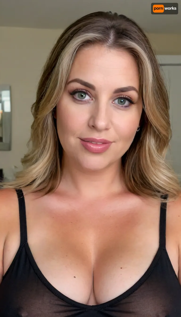 (obese:1.5), (mature:1.5), 60 years old chubby gilf, sagging, breasts, big nipples, dark areola, chavette, (wearing a black v-neck t-shirt), tanned skin, wavy silky balayage brunette hair with highlights parted in the middle, bangs, voluptous, (chubby mature face), glamour, cinematic, hyperrealistic, 5k, best quality, (8k, RAW Photo, Highest Quality), (Epic Realism), Hyper Realistic, (Detailed Eyes), (Superior Quality), Intricate Detail, Cinematic, plump lips, contouring makeup, smokey eyes, fake lashes, juicy lips, lipstick, Detailed, (film grain length, 135mm, f/2.8, DoF, bokeh, ultra-detailed skin, wrinkles, (perfect bright hazel eyes:1.2), intense seductive eye contact, looking at viewer, seductive eyes, skin pores, prominent limbal ring, high-contrast eyes, finely detailed features), (mouth open wide), smiling, epiCNegative, suntanned skin, BadX, wrinkles, no, bra, covered, puffy, nipples, dark, ghost, wide, <lora:nobrav1_SDXL:.5>, <lora:Nipples XL:.5>
