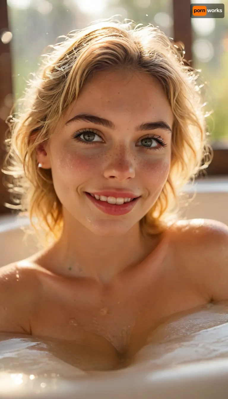 ziprealism, (avant-garde surreal experimental photography:1.6), (adorable woman soaking in a bathtub, bright joyful smile, bubble bath, warm glowing sunlight:1.4), (f/2.8 shallow depth of field, creamy bokeh, tight headshot, extreme face closeup, layered composition with subtle foreground, focus on eyes:1.4), (sand-blonde hair, loose flowing hair:1.4), (catchlights, sharp contrasting limbal rings, large expressive eyes, stunning eyes, perfect eyes, slightly downturned eyes), (full lips, soft lips, moist lips), (large natural teardrop breasts, topless, bare-breasted), (porcelain skin, natural skin texture), <lora:MJ52:1.6>, igbaddie, <lora:igbaddie-XL:.84>
