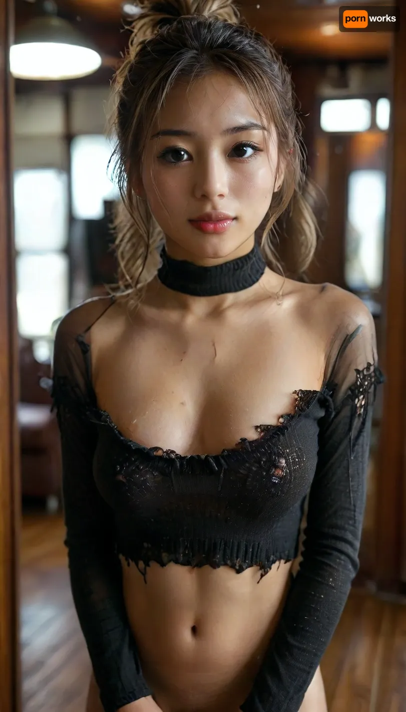 ((ultimate quality:1.5)), score 9, score 8, iphone, mirror selfie, form-fitting black sweater dress with lace seams, long sleeves, tack sharp, UHD, mobile selfie, full mirror selfie, nice smile, side smile, smoldering look, Picture taken at unique angles, sexy selfie, funny selfie, silly face, Instagram selfie, Facebook selfie.

About her, She is 23 years old Japanese girl, her height is 175cm., ((smokey blonde thick hair in a messy ponytail)), (small bust), size b breasts, perky little breasts, hard nipples, shaved pussy, tan lines, dark Sun Tanned skin. wearing a tight black turtleneck long sleeve shirt, in a room with dark redwood ship lath walls and ceiling, laughing with mouth open, Hair up in a ponytail., upskirt, vagina, out, rear, shot, front, jpn-girl, dark, skin, <lora:upskirt:1.5>, <lora:japanese_girl_v1.1:2>, <lora:Darker_skin_SDXL:2>, <lora:MJ52:1.6>, <lora:mjv6:2>