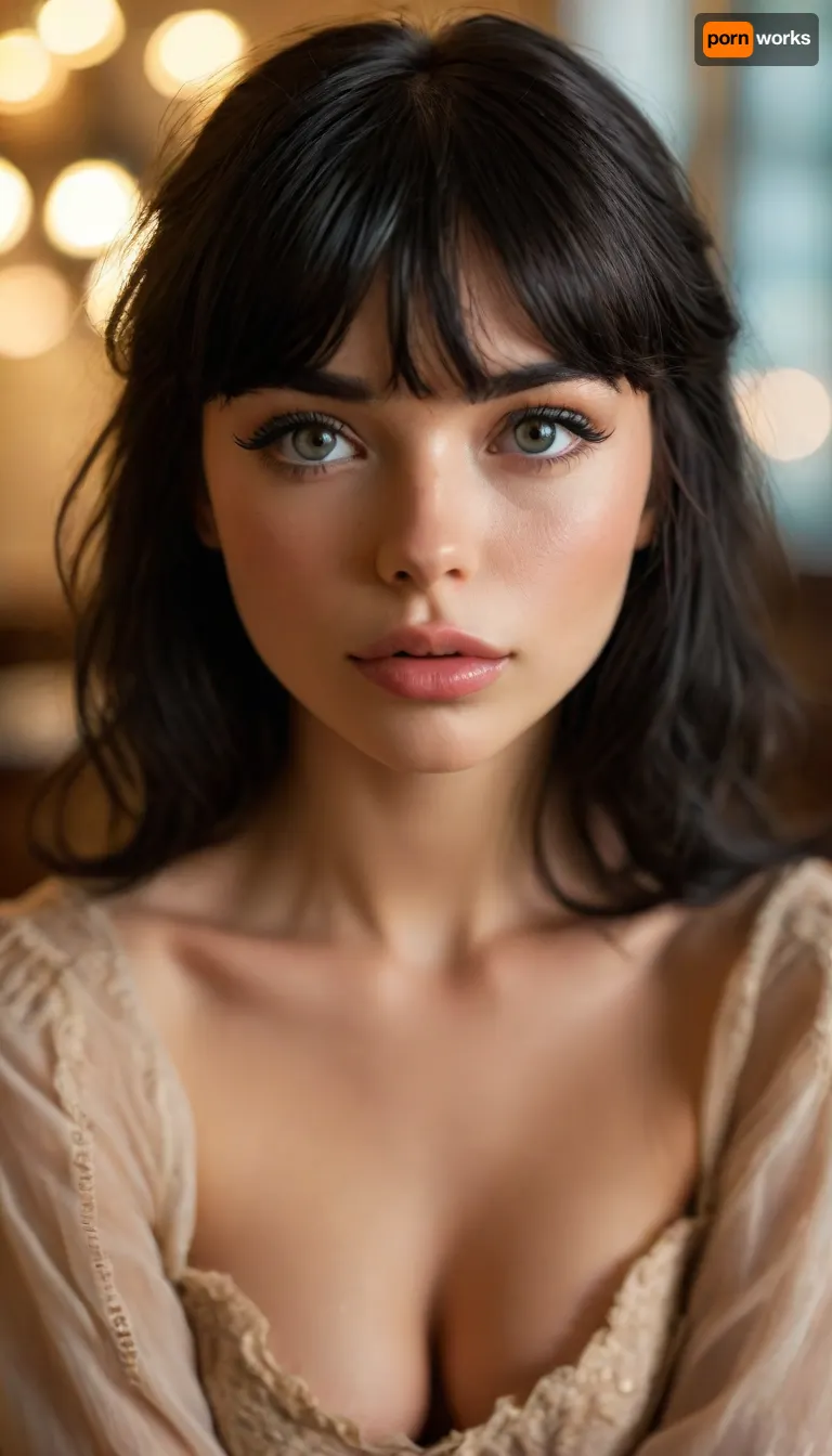 ziprealism, (intimate snapshot esthetic, French inspired, stunning French woman, cozy French bedroom), (adorable woman, soft smile, warm loving gaze, bashful pose:1.2), (f/2.8, shallow depth of field, creamy bokeh, warm romantic lighting, dynamic light, contrasting shadows, extreme closeup shot, tight headshot, intimate facial portrait, Dutch Angles, focus on eyes:1.6), (glossy ink black hair, wispy bangs with fringe, thick voluminous hair, loose hair obscuring face:1.4), (catchlights, limbal rings, large expressive eyes, stunning eyes, perfect eyes, long delicate eyelashes), (classic French facial features, flawless porcelain skin, soft blush), igbaddie, <lora:igbaddie-XL:.8>, <lora:MJ52:.8>