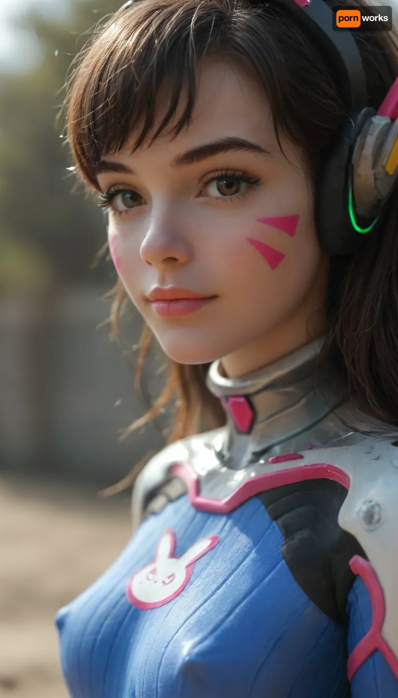 (Very young petite girl:1.8), eye contact, (upper body), (((close-up girl))), (((cinematic film still Cinematic scene))), (((D.Va, Overwatch))), standing pose, detailed background, masterpiece, best quality, high quality, highres, absurdres, Guild Wars 2 . shallow depth of field, vignette, highly detailed, high budget Hollywood movie, bokeh, cinemascope, moody, epic, gorgeous, (film grain), grainy, erect nipples, ((cameltoe pussy)), 1girl, d.va, (overwatch), solo, long, hair, markings, (bodysuit), brown, facial, mark, gloves, eyes, suit, headphones, white, medium, swept, bangs, skin, tight, print, bunny, ribbed, facepaint, (pink, lips), (dva:.8), ((wide hips)), Cyberpunk, (((smirk))), side view, (ultra realistic:1.3), (maximum quality:1.3), (high resolution:1.3), (extreme detail:1.3), (ultra realism:1.3), (maximum detailed skin:1.3), (((extremely long big thick black eyelashes))), (((makeup))), (((blush))), looking, at, viewer, <lora:d.va_xl_v1:.8>, <lora:cybepunk:2>, <lora:MJ52:2>, <lora:looking_at_viewer:1>, <lora:Realism_Lora_By_Stable_yogi_SDXL8.1:2>