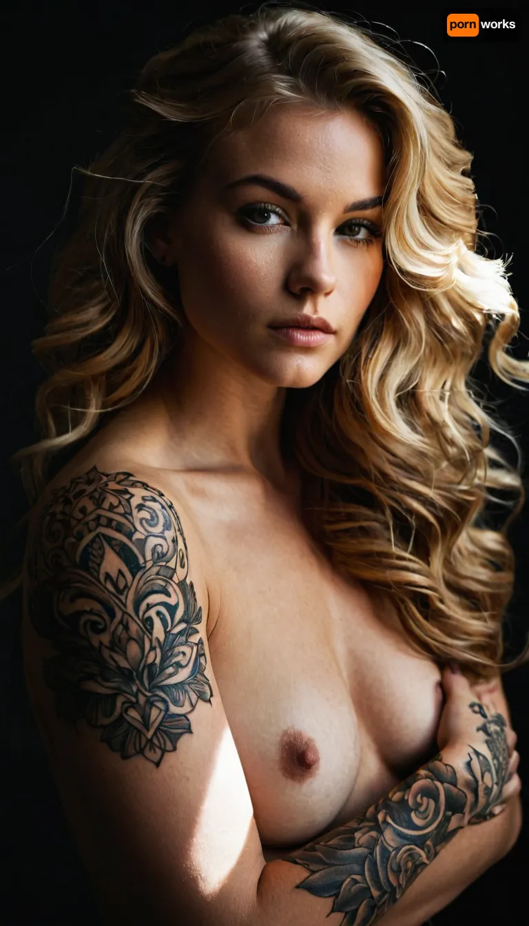 Portrait dramatique en studio

- Oui.

Dans Studio avec éclairage. Portrait d'une jeune femme caucasienne à la fin des années 18 ou au début des années 20, avec une expression confiante et séduisante. Elle est habillée d'un jean noir, à la jambe droite et à la taille moyenne. L'éclairage est dramatique, mettant en valeur ses caractéristiques et créant un fort contraste entre la lumière et l'ombre. Ses longs cheveux blonds ondulés encadrent son visage. Des tatouages précis et détaillés ornent les deux bras, avec des motifs tourbillonnants et des dessins abstraits. Elle est sans sommet, les mains reposant doucement sur la poitrine. L'accent est mis sur la présentation de sa silhouette et des tatouages. L'image a une humeur suggestive, presque gothique. La composition est centrée sur la figure. La perspective est une vue portrait, soulignant sa forme et les détails. La texture de la peau et des cheveux est douce, bien que les dessins de tatouage ont une qualité graphique distincte, complexe. Le fond est blanc pur. Le style est contemporain, peut-être inspiré par l'esthétique de la mode sombre, avec un air de rébellion et de sensualité. L'atmosphère est captivante et intense, évoquant une humeur de mystère et d'expression artistique.