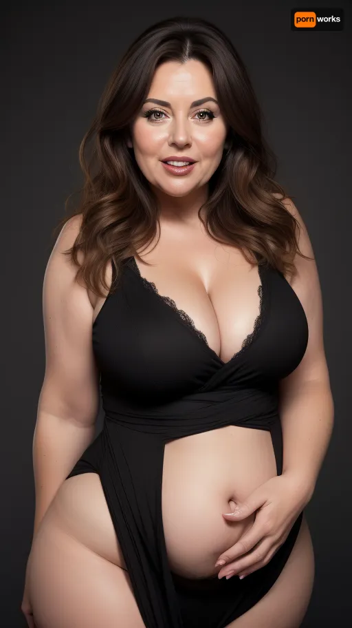 Lubica stepaunt, medium brown balayage hair with highlights, (Obese:1.3), pov, (gilf), tan skin, wrinkles, portrait photo a mature chubby gilf, fat round face, double chin, 50 years old Woman, big eyes, light eyes, long hair, layered haircut with side swept bangs, chubby jawline, pokies, seductive smile, lips parted, (mouth open:1.3), teeth showing, big lips, looking at viewer, (solid blank dark background:1.3), film grain, style by Flora Borsi, OverallDetail, sleeveless spaghetti strap black dress, hips, saggy, sagging, droopy, cleavage, eye contact, (cellulite), (hairy:1.6), stretch, marks, puffy, nipples, dark, ghost, wide, <lora:rknArouseXL:.5>, <lora:stretch_marks:.6>, <lora:Nipples XL:.5>