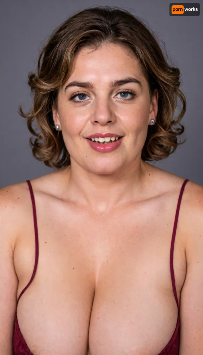 chestnut hair with highlights, Obese, (gilf), wrinkles, portrait photo a mature chubby gilf, fat round face, double chin, 60 years old Woman, big eyes, light eyes, layered haircut, chubby jawline, pokies, seductive smile, lips parted, (mouth open:1.3), teeth showing, big lips, looking at viewer, (solid blank dark background:1.3), eye level shoot, film grain, style by Flora Borsi, OverallDetail, sleeveless spaghetti strap minidress, fupa, wide, hips, saggy, sagging, droopy, cleavage, eye contact, cellulite