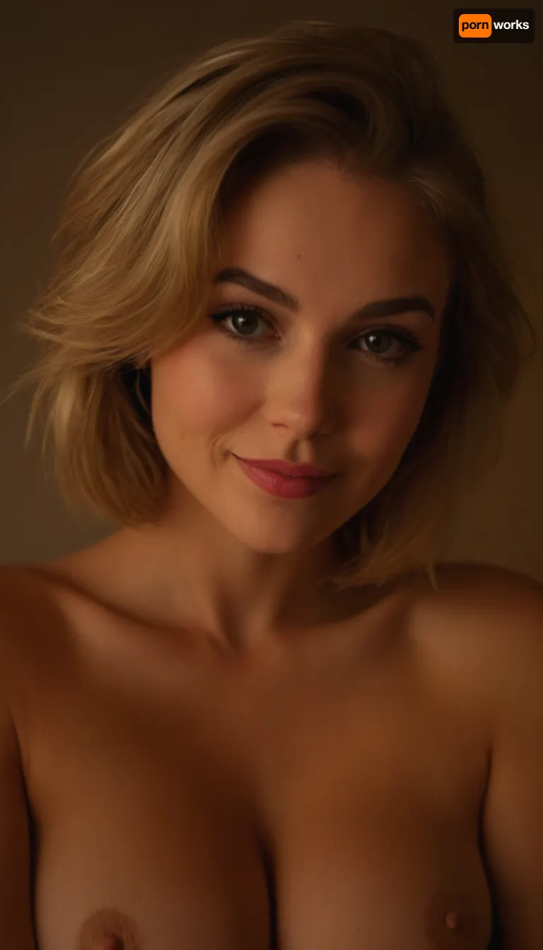 ziprealism, (avant-garde snapshot esthetic), (rockstar girlfriend, mischievous smirk, playful expression, sensual gaze, playful pose:1.6), (f/2.8, shallow depth of field, Dutch Angles, focus on eyes, perfect eyes:1.2), (creamy bokeh, subtle bokeh), (ash-blonde hair with dark highlights, thick voluminous hair, short haircut, swept-back hairstyle:1.4), (large expressive eyes, perfect eyes), (strong angular facial features, wide jaw, defined jawline, high chiseled cheekbones, bold eyeliner), (topless, strip tease, large soft teardrop breasts, pale nipples:1.4), (intimate bedroom scene), igbaddie, <lora:igbaddie-XL:.8>