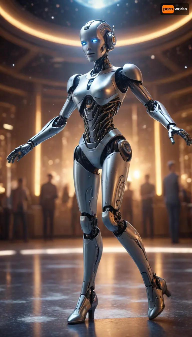 A robotic android woman dancing amongst the stars of the galaxy