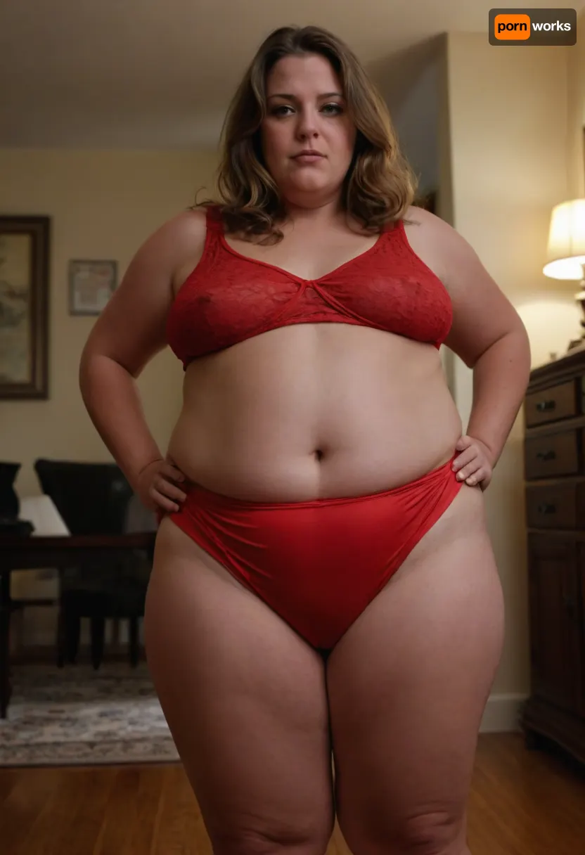 Lubica stepaunt, 45° dynamic angle view, indoors, obese, Full body shot, 50 year old woman, looking at viewer, eye contact, black dress, ssbbw, chubby, wide hips, curvy, small floppy breasts, sagging breasts, deflated breasts, tan lines, long hair, light brown hair with highlights, upturned nose, bottomheavy, big, ass, huge, gigantic, thick, thighs, massive, braless, Wearing, clothes, that, make, sense, with, Braless>, (red fullbrief fullback panties), windy, <lora:bottomheavy_v1_sdxl_tags:.7>, <lora:bralessSDXL_v1_00022:.5>