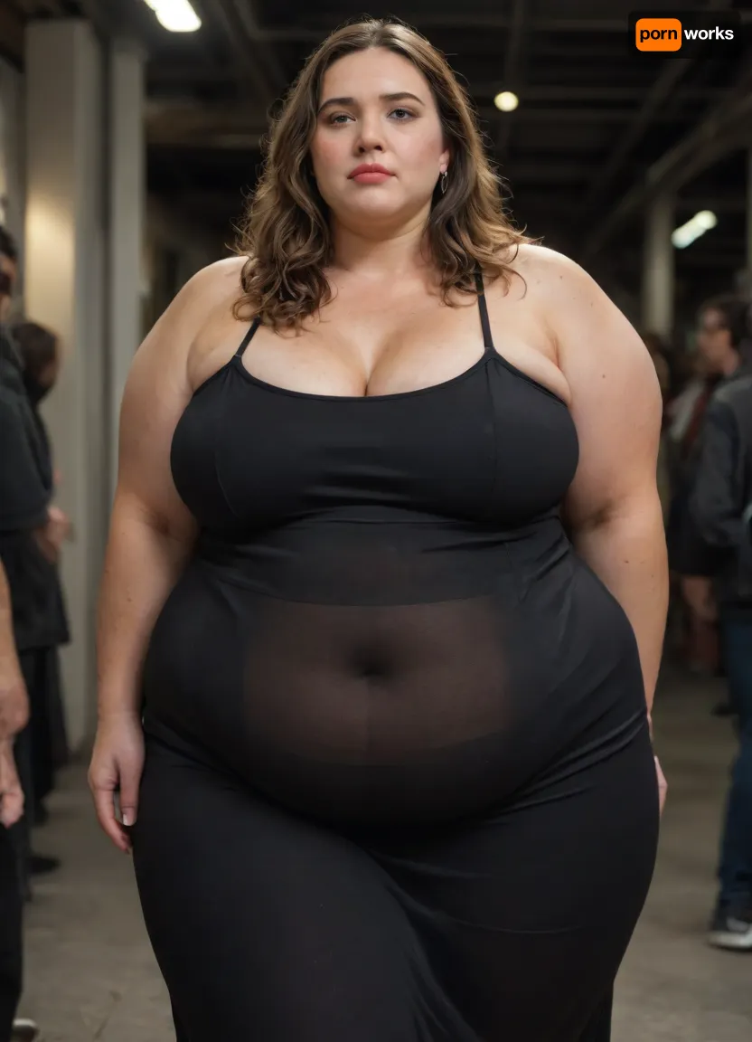 Raw pictures, shy modest tired curvy mature woman 68yo 70kg, walking, (thick body:1.4), (completely transparent black bodycon dress:1.4), narrow waist, hands behind the back, saggy boobs, dark light, disheveled hair, straight light brown hair, long hair, natural skin, visible pores, freckles, slight acne scars, redness around the nose, and uneven skin texture, high quality, Best quality, realistic, (person in the frame but poorly centered, partially cropped out:1.1), off-frame composition, head cut off, awkward camera angle, unbalanced shot, (Very curvy BBW mature womans), sBbw+PAWG, (obese:1.3), <lora:add-detail-xl:.8>, <lora:gyakutaiojisan_bed_AB_XL:.8>