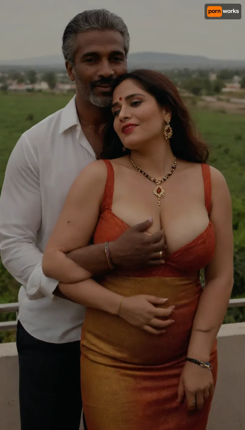 ((38 year old Indian mature aunty bbw woman, bindi, sindoor, mangalsutra necklace, long voluminous layered puffed stylish very long hairs over one shoulder), huge boobs, milf, chubby fat), ((with a afroamerican 55 yo built muscular best hairstyle 1man), hugging romantic with her), daytime hill station cold dew greenery grass balcony, (colorful safron deep v neck sleeveless tube mini dress), full jewellery nacklace, seducing naughty smirk, long earrings, full makeup, high heels, mascara, big lips, red lipstick, eye liner, view from top, full length size picture, facing the viewers, whisper in ears, seducing flirting stylish pose, Fashionable, short sleeves, ((with a afroamerican best hairstyle 55 yo built muscular 1man hugging romantic with her)), very romantic cuddling squeezing hands, with afroamerican man 55 yo dancing, <lora:EnvyBeautyXL06:.8>, Beauty, woman, girl, romantic, <lora:Beauty Girl SDXL:.8>