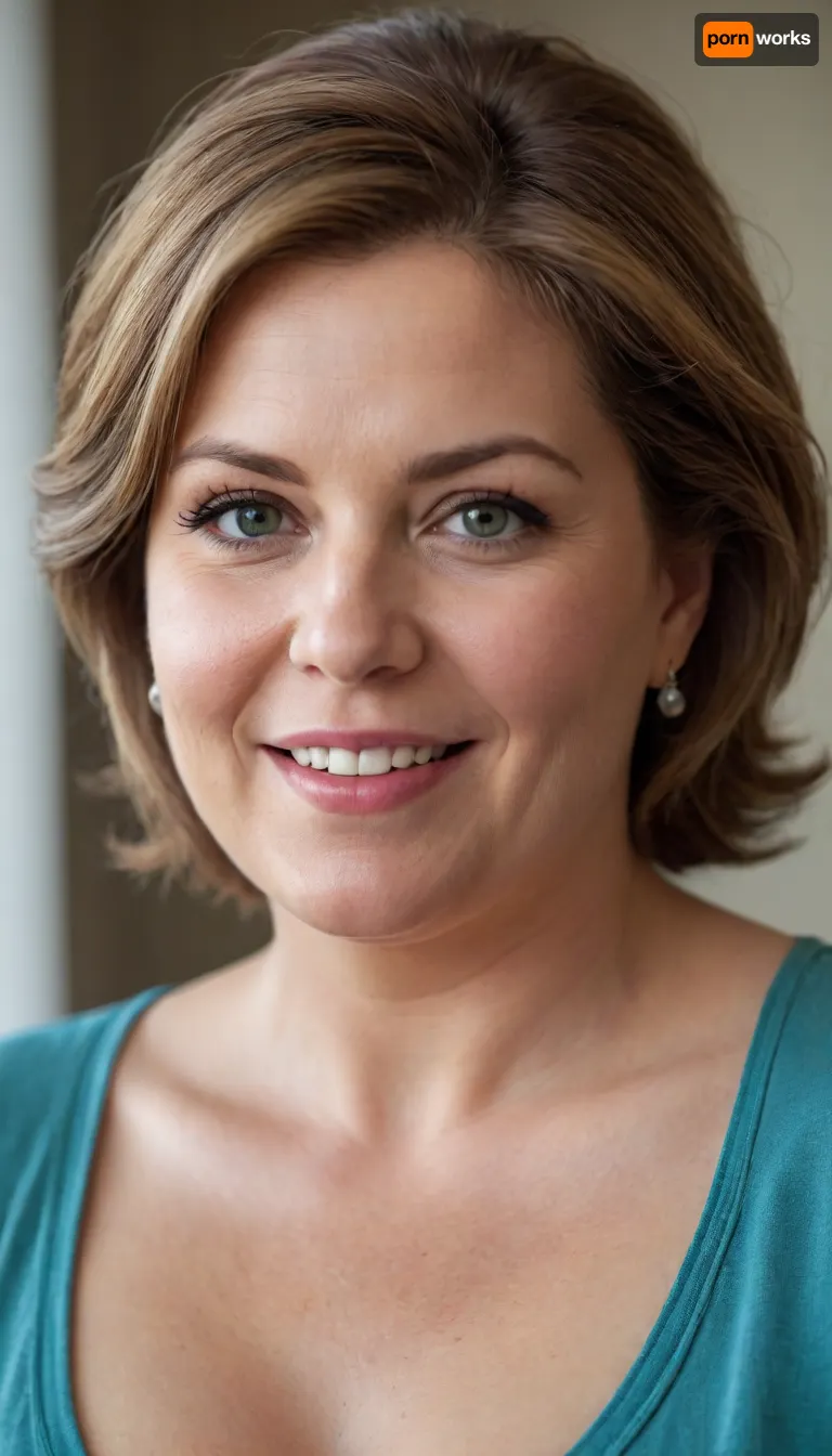 Lubica stepaunt, This is a highly realistic, detailed, and high-quality portrait of obese mature woman in her early to mid-60s, captured at a medium close-up, looking directly at the viewer with a warm and genuine expression.
Her hair is a rich chestnut brown, gracefully streaked with silver and gray, which is subtly styled, framing her face and highlighting her age with elegance. Her eyes are a striking feature, a piercing blue-green color that stands out vividly against her complexion. They convey warmth and a sense of depth and life experience.
Her face is characterized by a big, open-mouthed smile, revealing a full set of teeth and emphasizing her full, well-defined lips. The smile reaches her eyes, creating crinkles at the corners that speak of a lifetime of joy and laughter. Her skin, while showing the natural signs of aging with fine lines and a softer texture, appears healthy and well-maintained. There's a slight plumpness to her cheeks, consistent with a fat or chubby build.
She is wearing a low-cut silk camisole. The fabric appears soft and lustrous, draping over her ample bosom, which is quite large and prominently featured, consistent with the previous descriptions. The garment subtly highlights her curves.
The lighting in the image is soft and warm, casting gentle highlights and shadows that add depth and realism to her features. The background is softly blurred, likely a bokeh effect, ensuring that the entire focus remains on the woman and her expressive face. The overall impression is one of a confident, joyful, and mature woman embracing her natural beauty and age with grace.