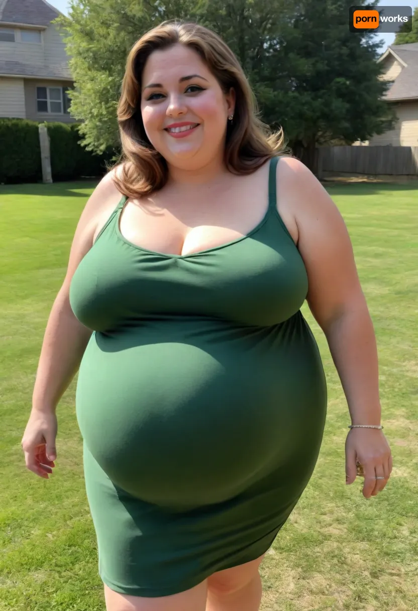 45° sideview, Full body shot, Sunny summer day, bright sunny day, (obese:1.3), The fat ssbbw mature milf 60 is walking on the lawn, green lawn, stark naked body, chubby milf, braless, hard nipples, black tight transparent sleeveless black sundress, medium very saggy tits, plump waist, plump pubis, light brunette hair with highlights, bobcut hair, big eyes, happy smile, nip slip, (high quality:2)