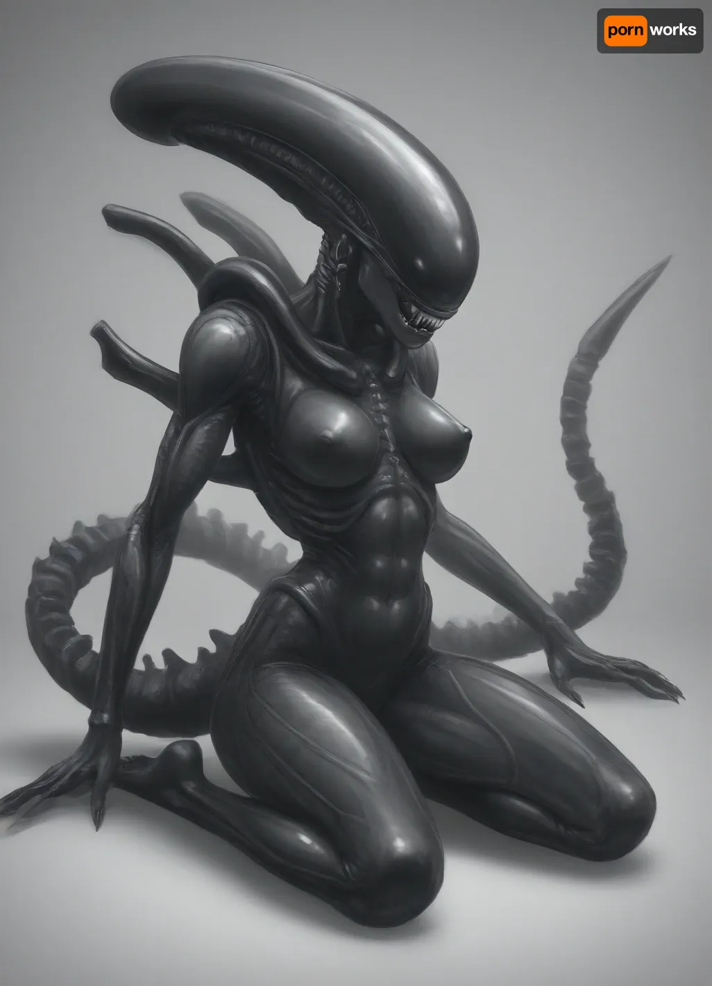 solo, (((female xenomorph black body, xenomorph black legs, xenomorph black feet, xenomorph black head, xenomorph black face, xenomorph black claws, xenomorph black fangs))), wearing tight fitting red dancer outfit solo, (((female xenomorph black body, xenomorph black legs, xenomorph black feet, xenomorph black head, xenomorph black face, xenomorph black claws, xenomorph black fangs))), wearing tight fitting red dancer outfit