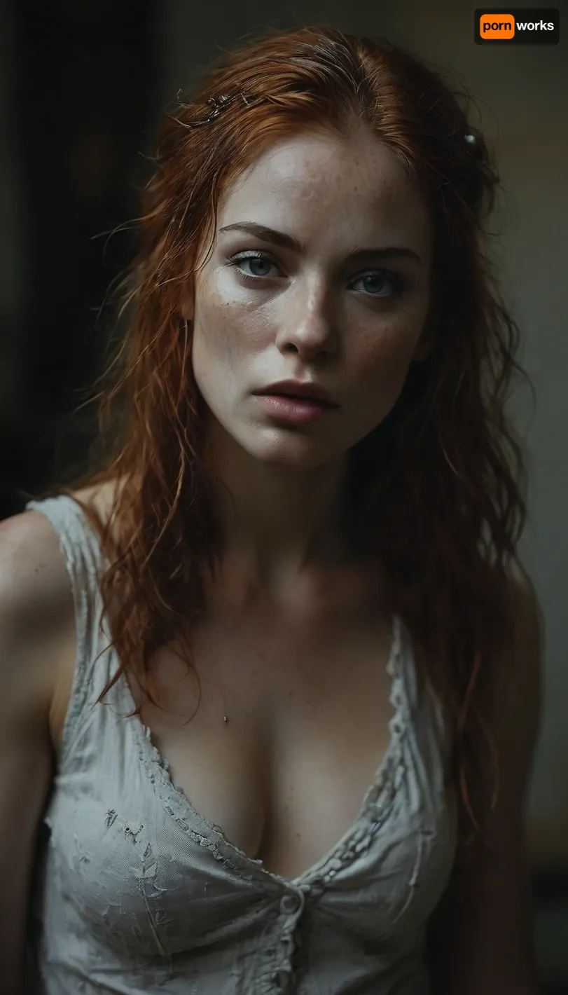 full body view with the face of a young woman in the focused foreground, 22 years old, kneeling in front of the viewer, full of anticipation and submissively waiting for their ejaculation. messy fiery red hair, Her face reflects passion, lust, and desire. Her tongue moistens her lips, green eyes, she moans softly, intoxicated by so much sexual stimulation. Photorealistic skin, freckles, beads of sweat on her forehead and upper lip, ecstasy, joy, and lust, (shallow depth of field:1.7), FRESHIDEAS, Real, Photography, 2#, Black, and, white, art, black, shading, charcoal, toned, brutal, dark, b/w, color, scheme, <lora:FRESHIDEAS Real Photography 2#:.8>, <lora:Black and white art.V1:.8>, <lora:MJ52:.4>