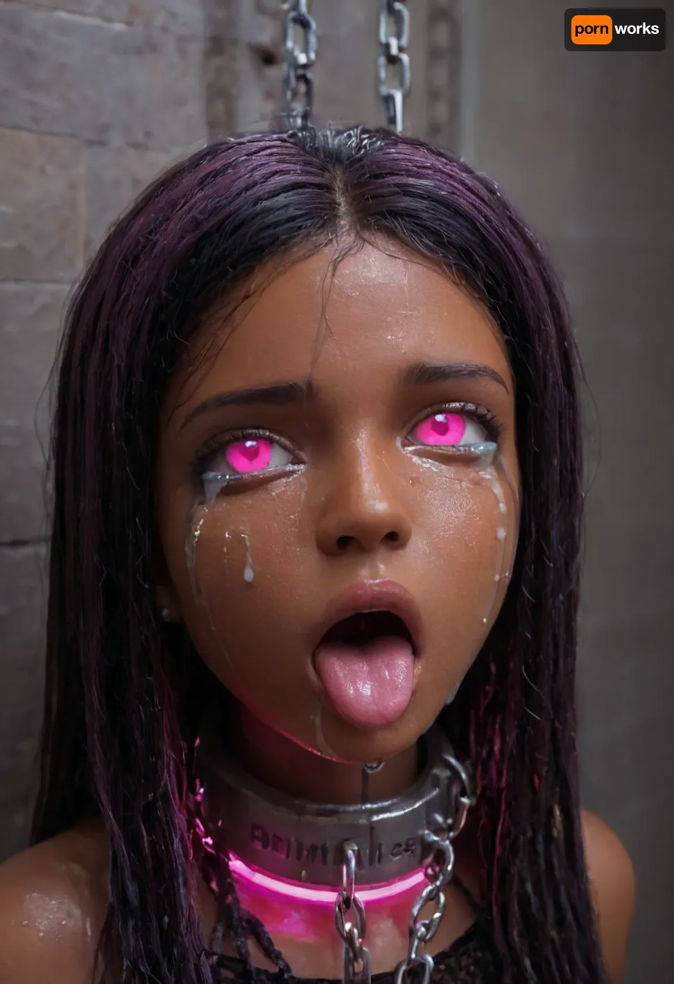 18 year old PETITE EBONY BIMBO CUTIE WITH HUGE ROUND FAKE BREASTS IS MIND CONTROLLED IN A DARK ALLEY, BROWN SKIN BIMBO IS HYPNOTIZED TO BE A CUM SLAVE FOR VIEWER'S hyper gigantic MASSIVE BLACK HORSEcock, SHE'S HYPNOTIZED BY VIEWER TO BE EXTREMELY DESPERATE AND TERRIFIED OF HIS gigantic thick BLACK HORSEcock, UHD 8K, extreme realism, maximum detail, PERFECT WET BROWN SKIN, RANDOM VIEW ANGLE, RANDOM POSE, HYPNOSIS, BDSM, SHOCKED EXPRESSION, (INTENSE SAD CRYING:1.9), BUKKAKE, (MESSY long MULTICOLOR hair, RANDOM HAIR STYLE), YOUNG EBONY HOTTIE BIMBO WITH ENORMOUS SILICONE TITS IS OBSESSED WITH VIEWER'S ENORMOUS BLACK HORSECOCK, she is DISGUSTED WHILE kissing the tip of HIS MASSIVE BLACK HORSEcock and licking the cum, SHE'S DISGUSTED BY HUGE BLACK HORSEcock, SUPER EXCITED eyes GLOWING WITH INTENSE SHOCK, EYES WIDE OPEN IN SHOCK, (BRIGHT GLOWING MINDLESS PINK eyes:2), she is HYPNOTIZED TO WORSHIP VIEWER'S MASSIVE BLACK HORSECOCK, EXTREME BUKKAKE BY HUGE BLACK HORSECOCKS, EXCITED SHOCKED extreme orgasm face, (EXTREME AHEGAO FACE:1.8), lots of thick runny cum on her EBONY BIMBO face and lips and chin and forehead, (tinkerbell99, aged 20), SUPER FIT BLACK BIMBO BODY, WEARING FISHNET CATSUIT, (SHE'S WEARING A SLAVE COLLAR RESTRAINED BY CHAINS:1.3), (VERY BIG ROUND FAKE BIMBO BOOBS), EXTREME HYPER BUKKAKE, perfect composition of lights and shadows, (After massive bukkake cum), dynamic, the brightest image, clear focus, depth of field, 32k, 30 mm lens, 1/250 s, f/2.8, ISO 300, excessive thick runny cum on face, lots of cum on breasts, lots of cum on hair, cum in mouth, close-up, cowboy, shot, high, angle, skinny, body, igbaddie, tongue, out, ahegao, drool, melanin, <lora:JustCum:2>, <lora:cum_in_eye_deepmind:2>, <lora:igbaddie-XL:2>, <lora:ahegao_mr_chrisma:2>, <lora:melanin-XL:2>