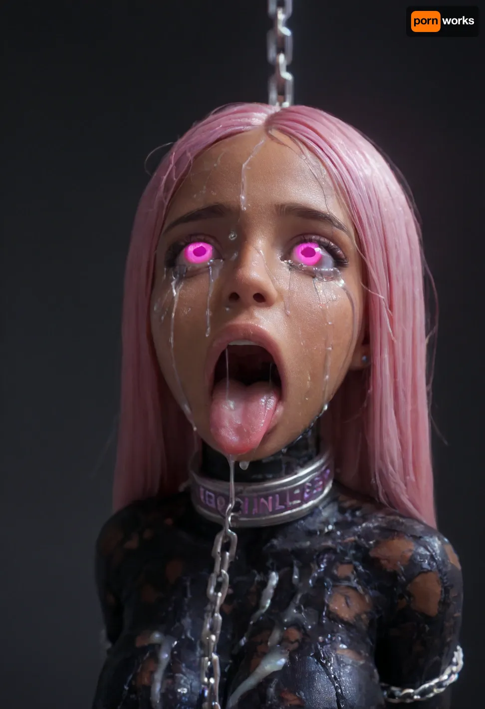 18 year old PETITE EBONY BIMBO CUTIE WITH HUGE ROUND FAKE BREASTS IS MIND CONTROLLED IN A DARK ALLEY, BROWN SKIN BIMBO IS HYPNOTIZED TO BE A CUM SLAVE FOR VIEWER'S hyper gigantic MASSIVE BLACK HORSEcock, SHE'S HYPNOTIZED BY VIEWER TO BE EXTREMELY DESPERATE AND TERRIFIED OF HIS gigantic thick BLACK HORSEcock, UHD 8K, extreme realism, maximum detail, PERFECT WET BROWN SKIN, RANDOM VIEW ANGLE, RANDOM POSE, HYPNOSIS, BDSM, SHOCKED EXPRESSION, (INTENSE SAD CRYING:1.9), BUKKAKE, (MESSY long MULTICOLOR hair, RANDOM HAIR STYLE), YOUNG EBONY HOTTIE BIMBO WITH ENORMOUS SILICONE TITS IS OBSESSED WITH VIEWER'S ENORMOUS BLACK HORSECOCK, she is DISGUSTED WHILE kissing the tip of HIS MASSIVE BLACK HORSEcock and licking the cum, SHE'S DISGUSTED BY HUGE BLACK HORSEcock, SUPER EXCITED eyes GLOWING WITH INTENSE SHOCK, EYES WIDE OPEN IN SHOCK, (BRIGHT GLOWING MINDLESS PINK eyes:2), she is HYPNOTIZED TO WORSHIP VIEWER'S MASSIVE BLACK HORSECOCK, EXTREME BUKKAKE BY HUGE BLACK HORSECOCKS, EXCITED SHOCKED extreme orgasm face, (EXTREME AHEGAO FACE:1.8), lots of thick runny cum on her EBONY BIMBO face and lips and chin and forehead, (tinkerbell99, aged 20), SUPER FIT BLACK BIMBO BODY, WEARING FISHNET CATSUIT, (SHE'S WEARING A SLAVE COLLAR RESTRAINED BY CHAINS:1.3), (VERY BIG ROUND FAKE BIMBO BOOBS), EXTREME HYPER BUKKAKE, perfect composition of lights and shadows, (After massive bukkake cum), dynamic, the brightest image, clear focus, depth of field, 32k, 30 mm lens, 1/250 s, f/2.8, ISO 300, excessive thick runny cum on face, lots of cum on breasts, lots of cum on hair, cum in mouth, close-up, cowboy, shot, high, angle, skinny, body, igbaddie, tongue, out, ahegao, drool, melanin, <lora:JustCum:2>, <lora:cum_in_eye_deepmind:2>, <lora:igbaddie-XL:2>, <lora:ahegao_mr_chrisma:2>, <lora:melanin-XL:2>