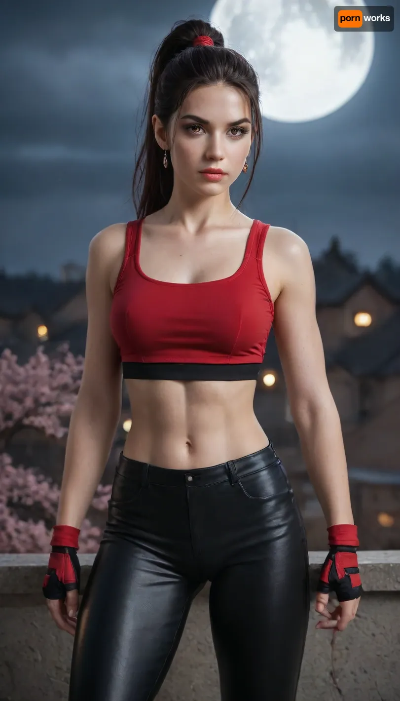 score_9, score_8_up, score_7_up, RAW photo of 1girl, anime-style illustration of a young woman inspired by Rei from Ninja Gaiden, (1988), faithfully reimagined in her canonical kunoichi assassin design. She has long, raven-black hair tied in a high ponytail, sharp, crimson-red eyes, and a fierce, focused expression. Her detailed face features flawless, pale skin, delicate yet strong features, and deep, scarlet lips. The detailed eyes burn with intensity and determination.
She wears her iconic form-fitting black-and-red ninja outfit, including a cropped top, tight leather pants, and shinobi tabi boots, crouched on a rooftop in the dead of night. The background reveals a full moon casting shadows, cherry blossoms drifting in the wind, and the silhouette of a rival ninja clan lurking below, a seductive, deadly tribute to the classic NES kunoichi, blending lethal grace with retro ninja mystique, (cowboy shot), (half body view), (upper body view)