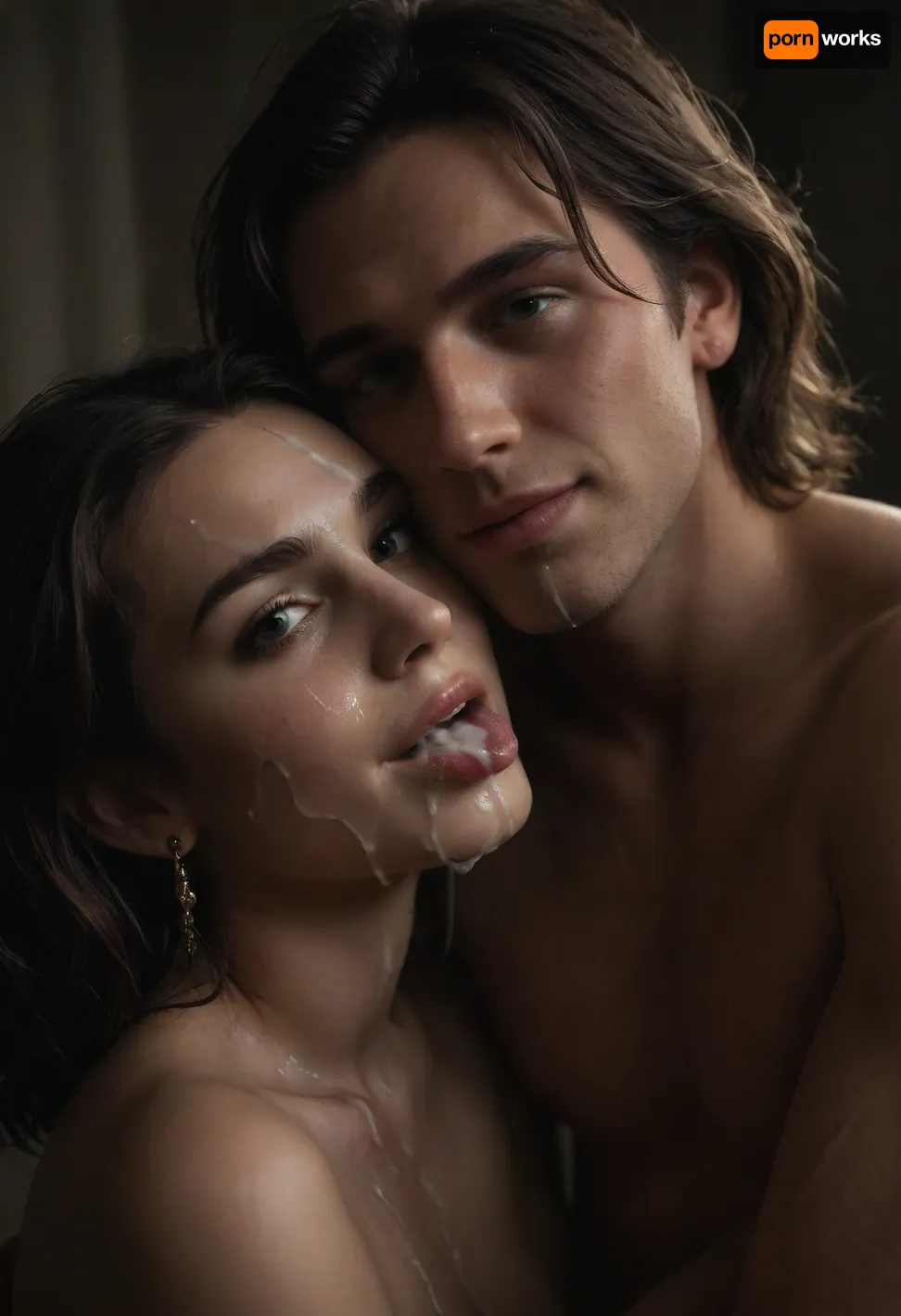 (((man), and woman)), slight smile, loving, woman above man, woman looking at viewer, ((after sex)), ((kissing)), ((cum in mouth)), ((cum on both faces:1.5)), ((cum on mans face:1.6)), ((embrace)), ((licking)), naked, ((cum sharing)), <lora:Men'sFacialV3.8:1.8>, <lora:476613_training_data:1.4>, <lora:dark:.1> (((man), and woman)), slight smile, loving, woman above man, woman looking at viewer, ((after sex)), ((kissing)), ((cum in mouth)), ((cum on both faces:1.5)), ((cum on mans face:1.6)), ((embrace)), ((licking)), naked, ((cum sharing)), <lora:Men'sFacialV3.8:1.8>, <lora:476613_training_data:1.4>, <lora:dark:.1>